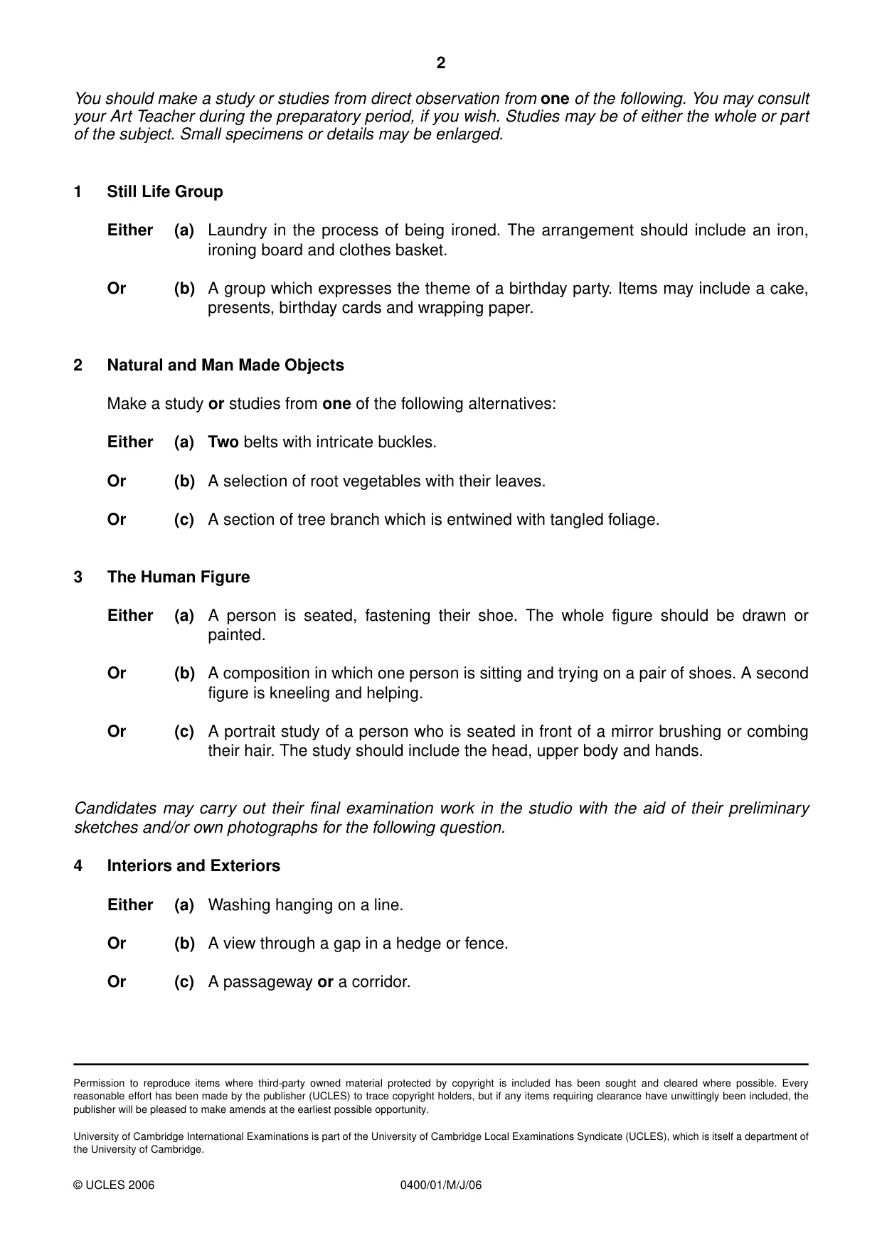 Cambridge IGCSE Art and Design 0400 2006 May/June Paper 1 · Variant 1 question paper, page 2 of 2