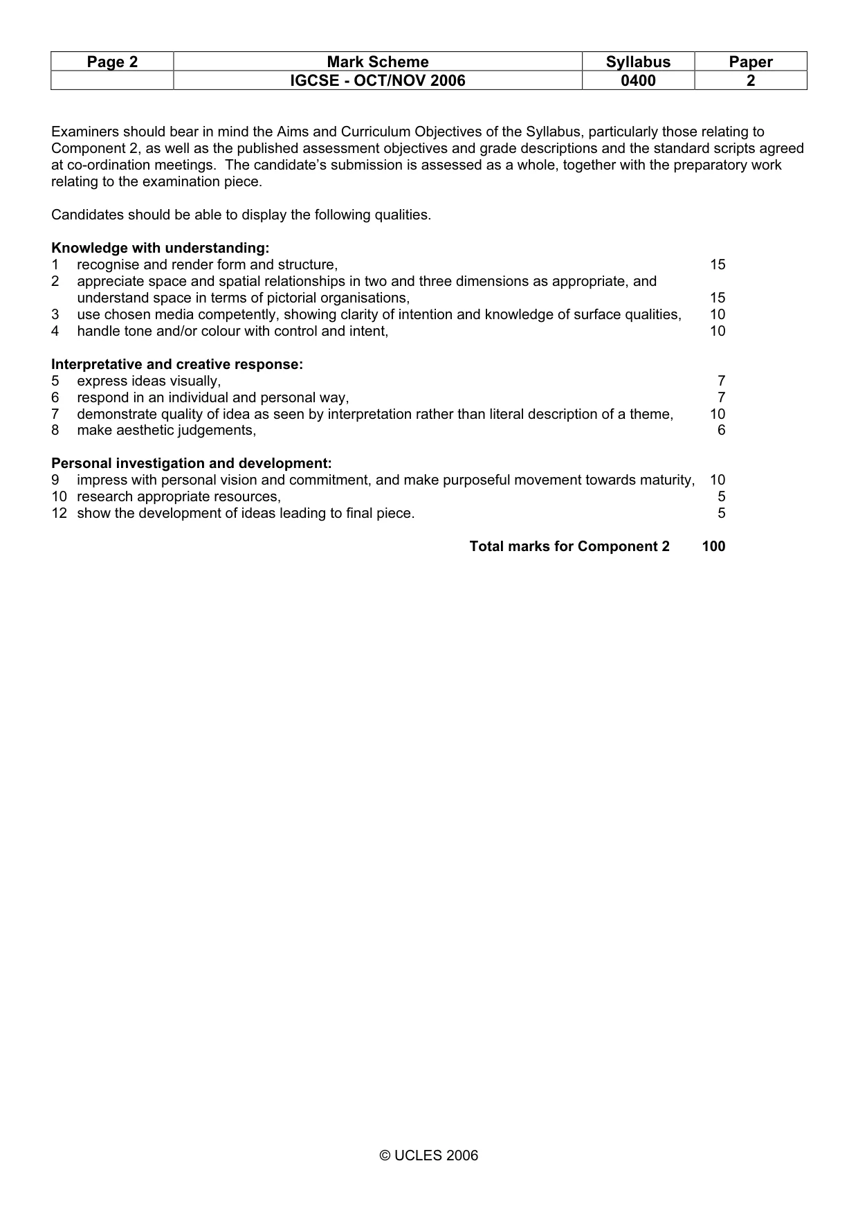 Mark scheme, page 2 of 2