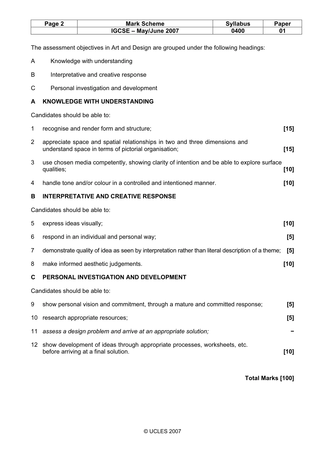 Mark scheme, page 2 of 2