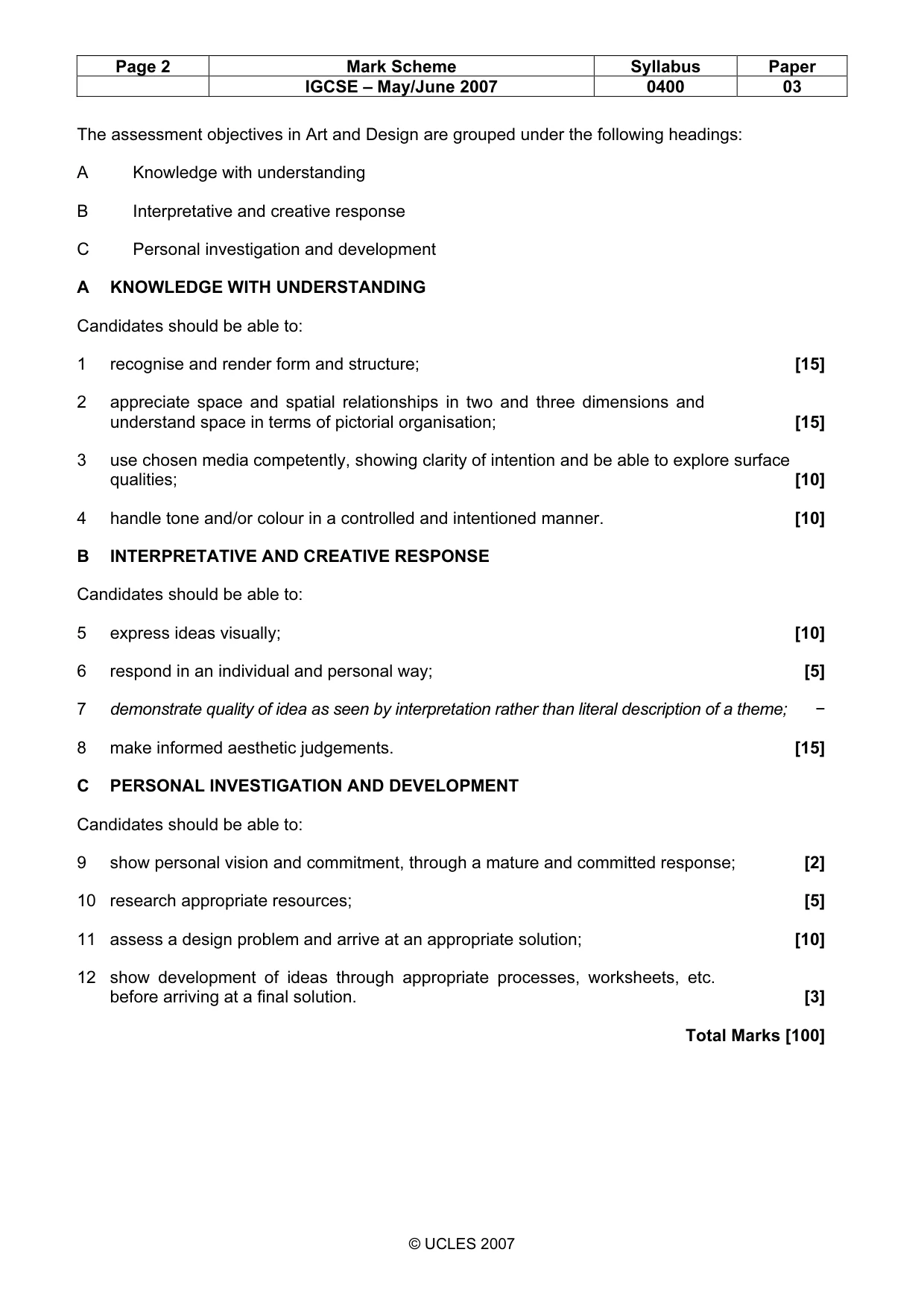 Mark scheme, page 2 of 2