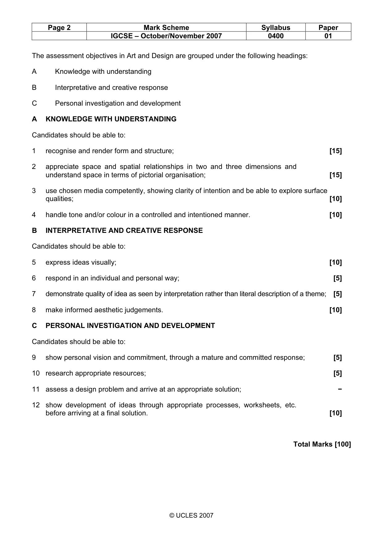 Mark scheme, page 2 of 2