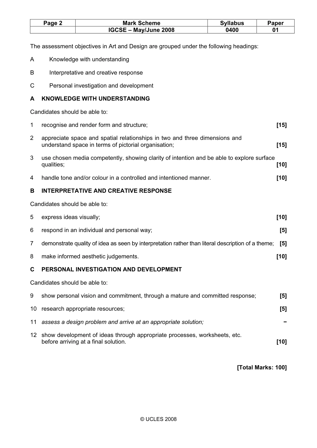 Mark scheme, page 2 of 2