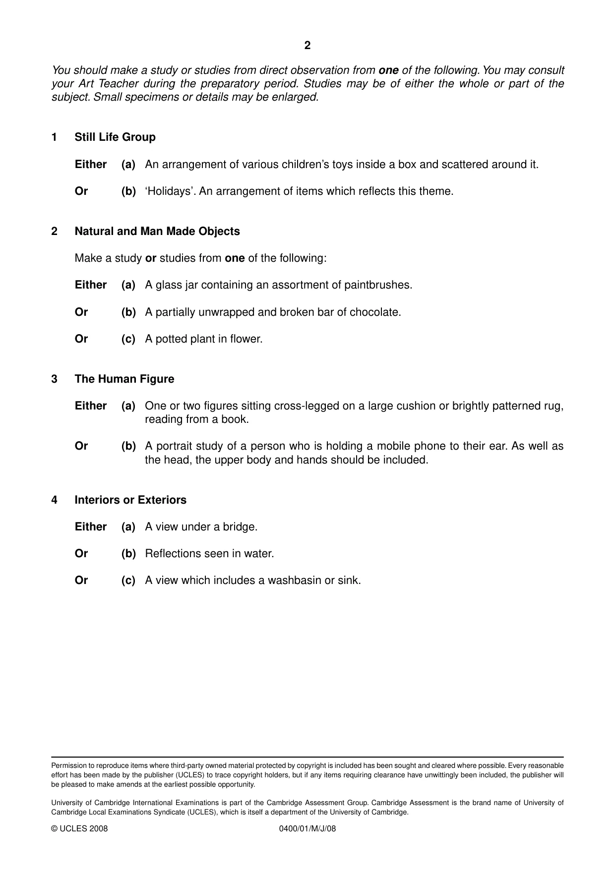 Cambridge IGCSE Art and Design 0400 2008 May/June Paper 1 · Variant 1 question paper, page 2 of 2