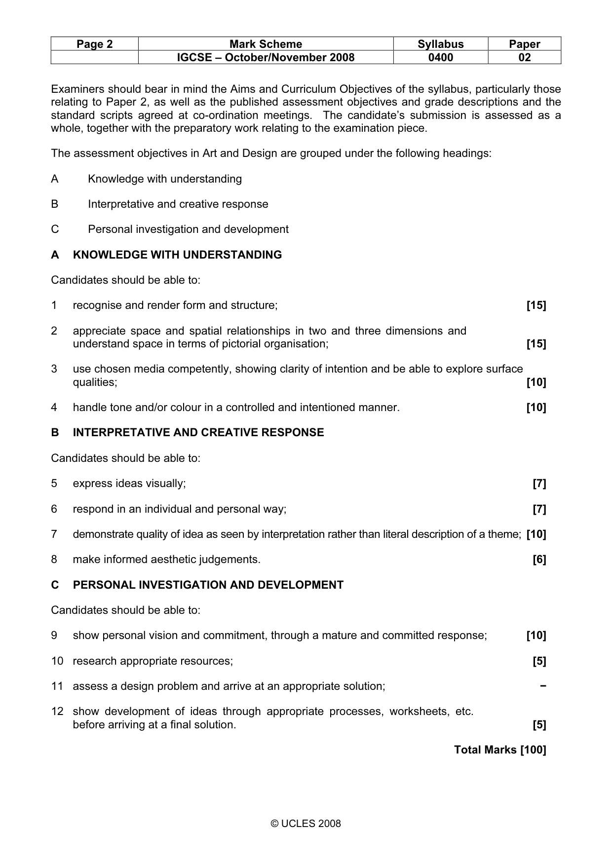 Mark scheme, page 2 of 2