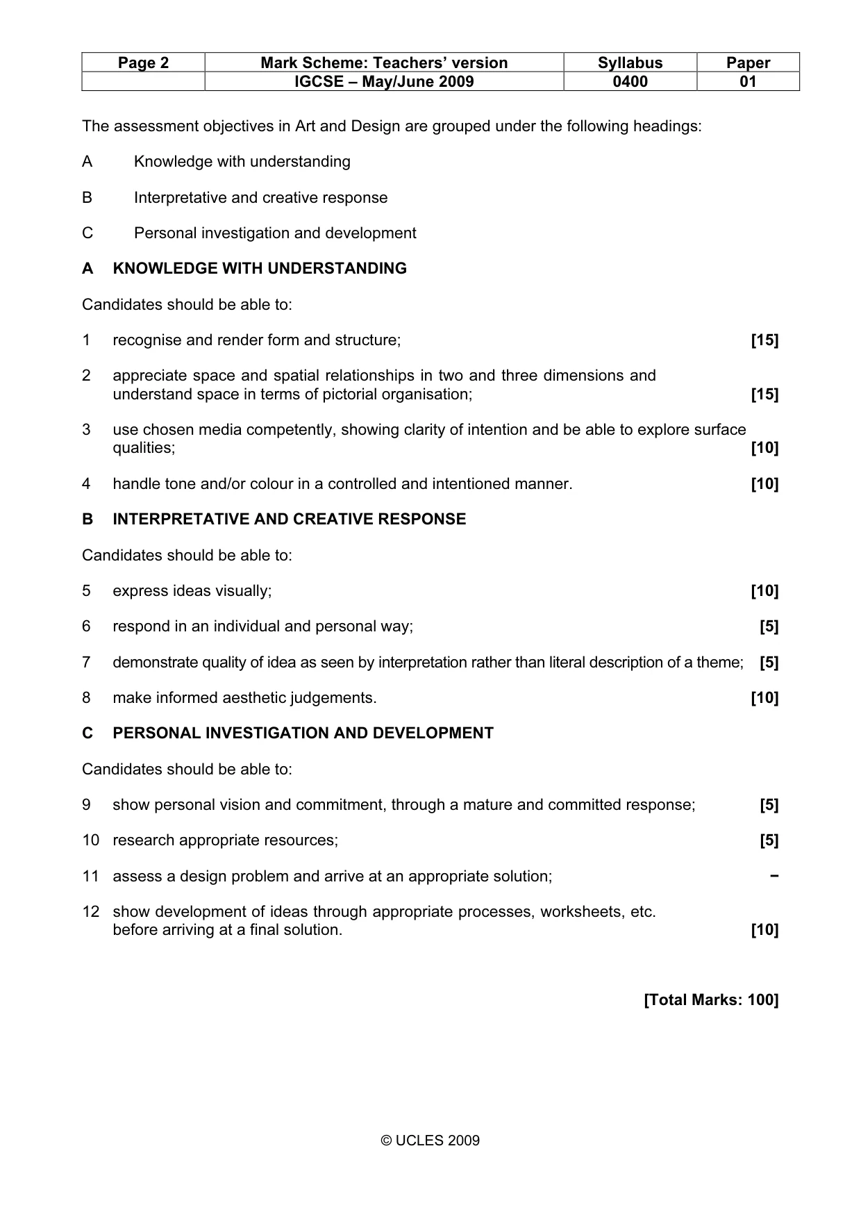 Mark scheme, page 2 of 2
