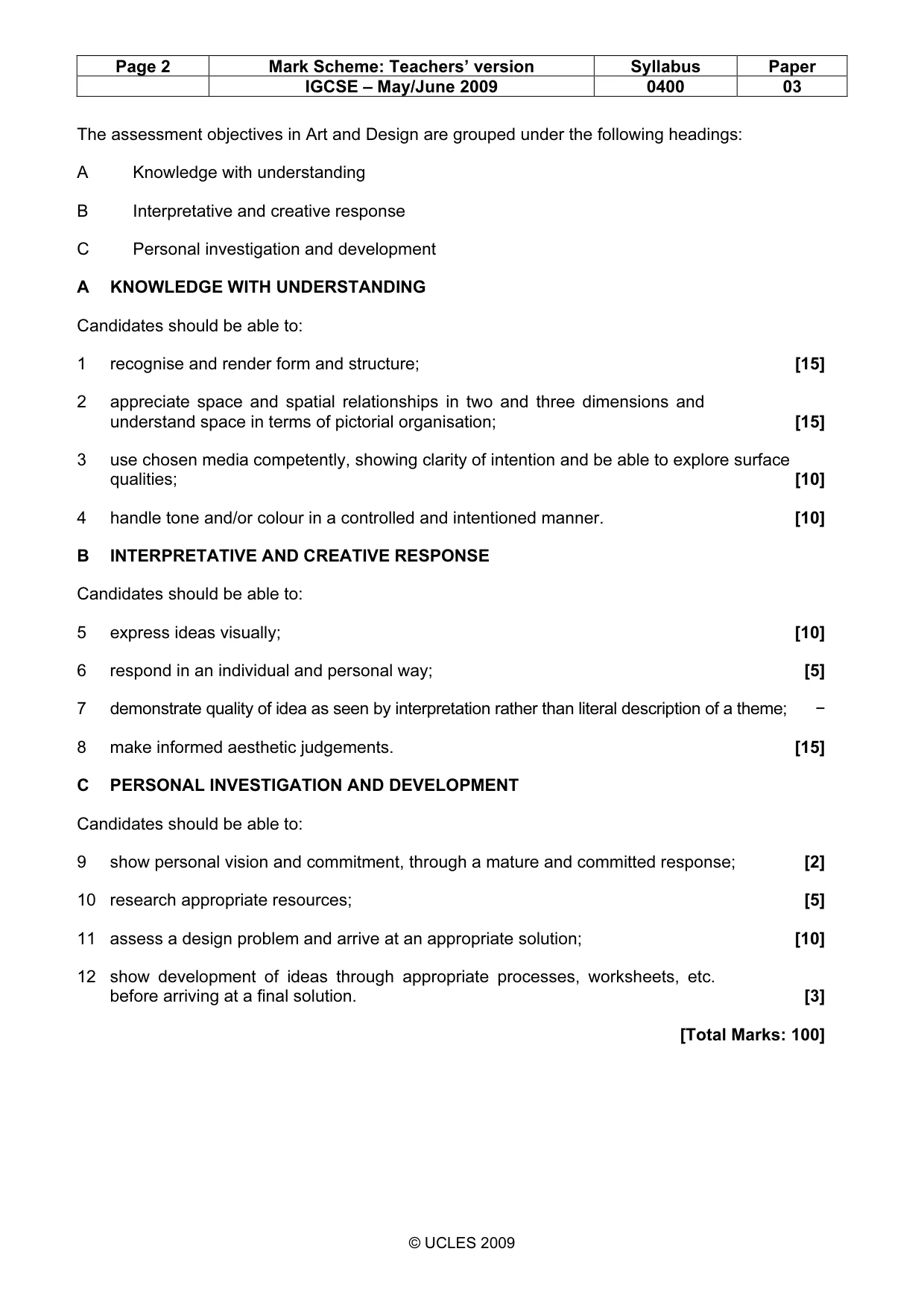 Mark scheme, page 2 of 2