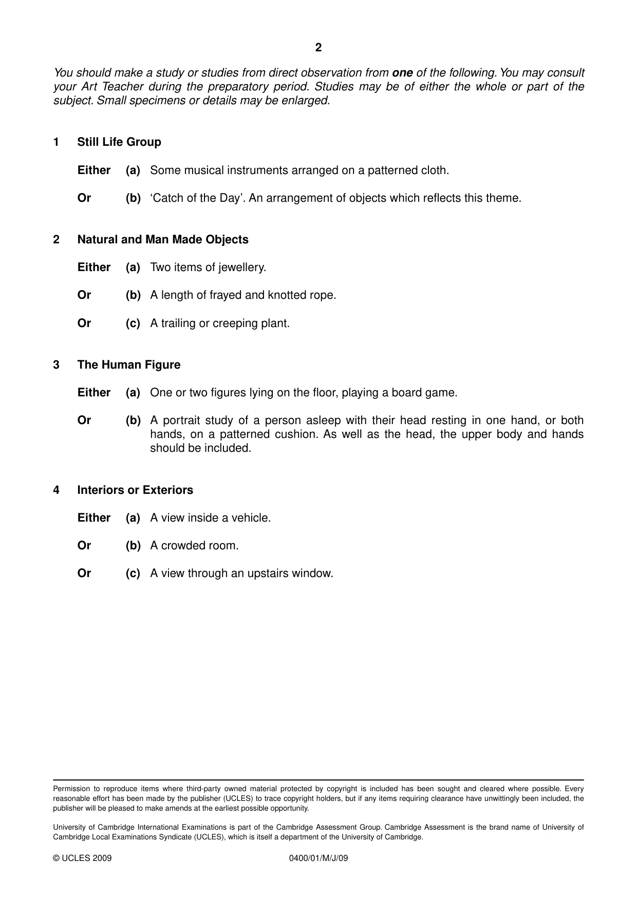 Cambridge IGCSE Art and Design 0400 2009 May/June Paper 1 · Variant 1 question paper, page 2 of 2