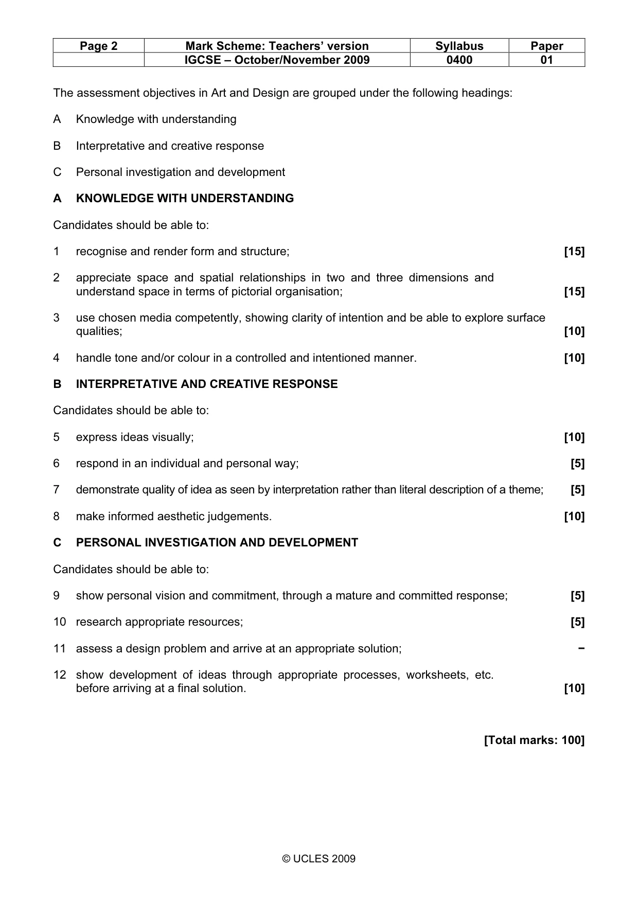 Mark scheme, page 2 of 2
