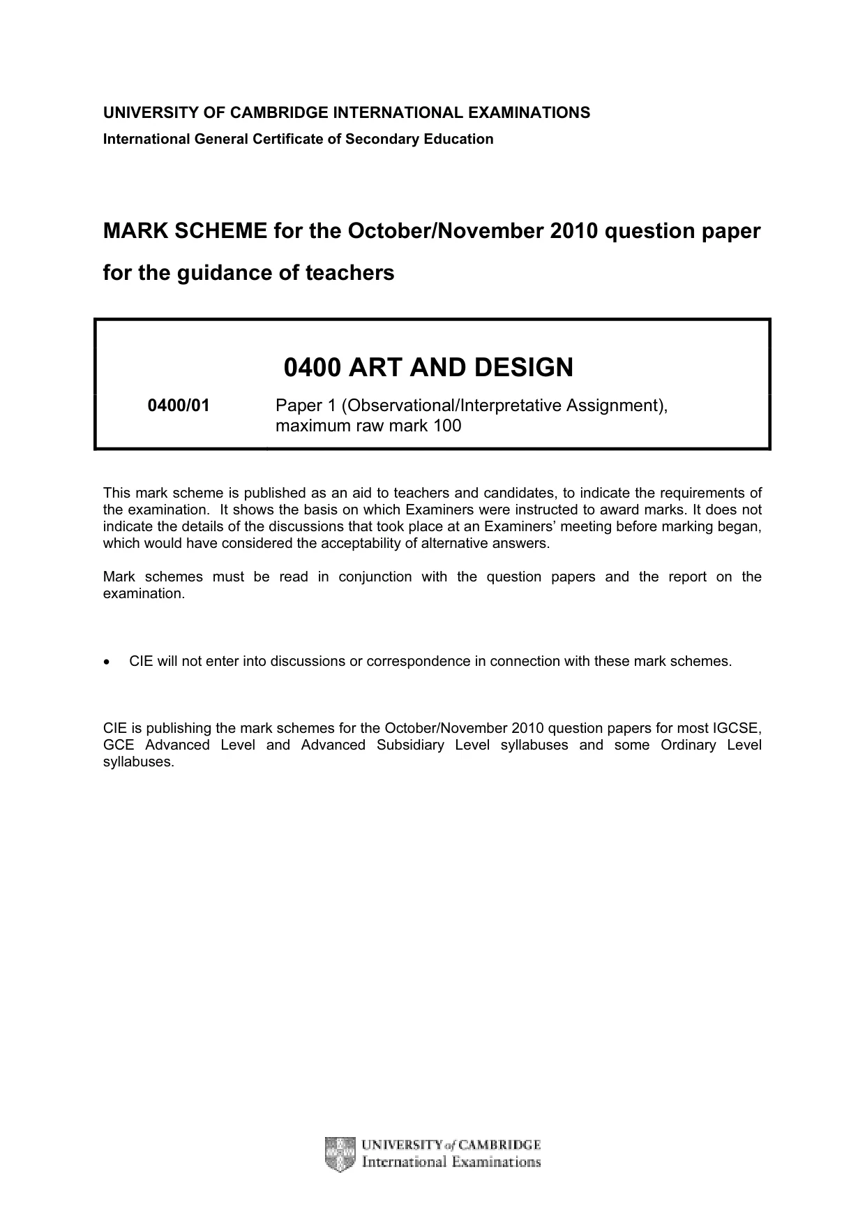 Mark scheme, page 1 of 2