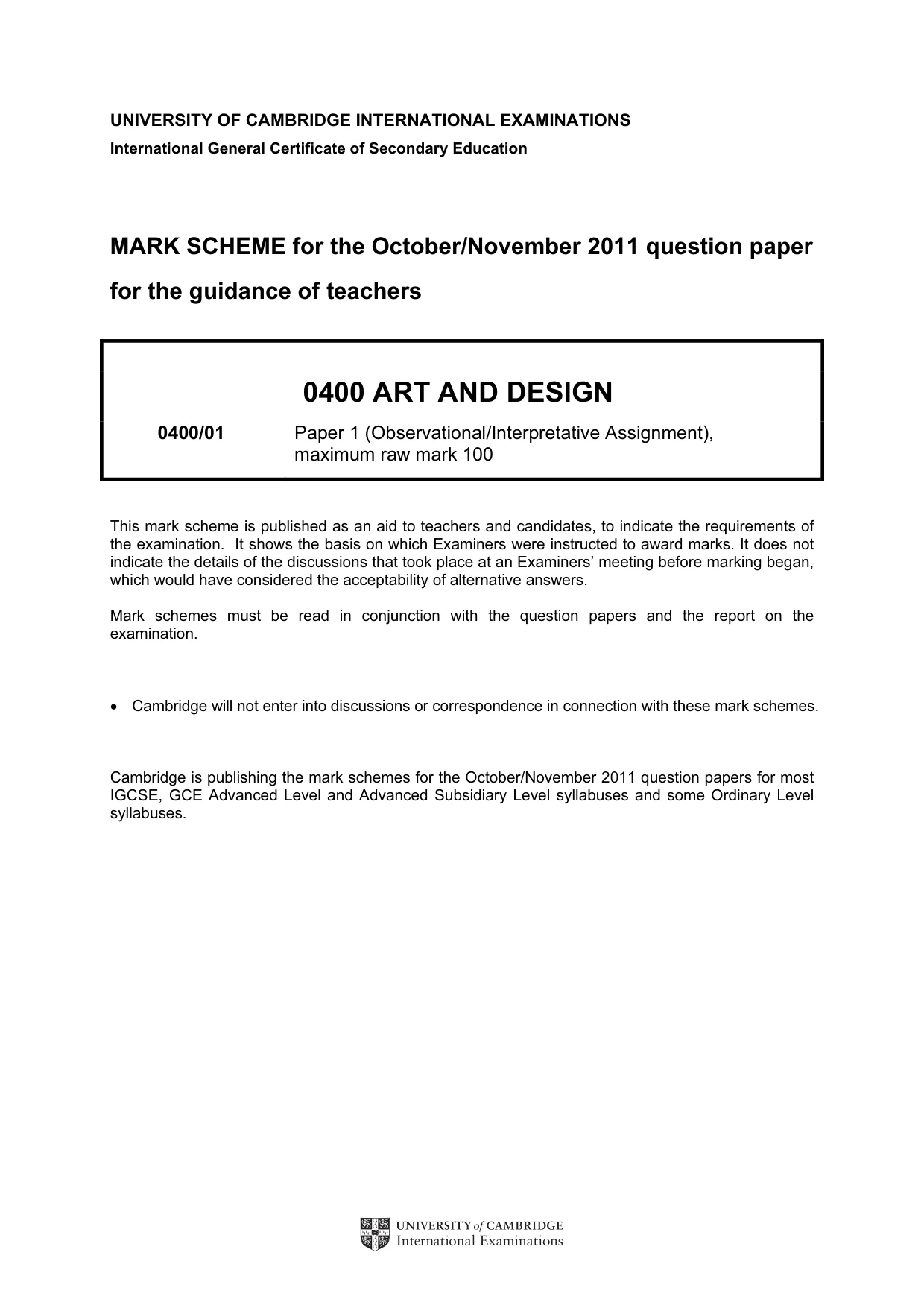Mark scheme, page 1 of 2