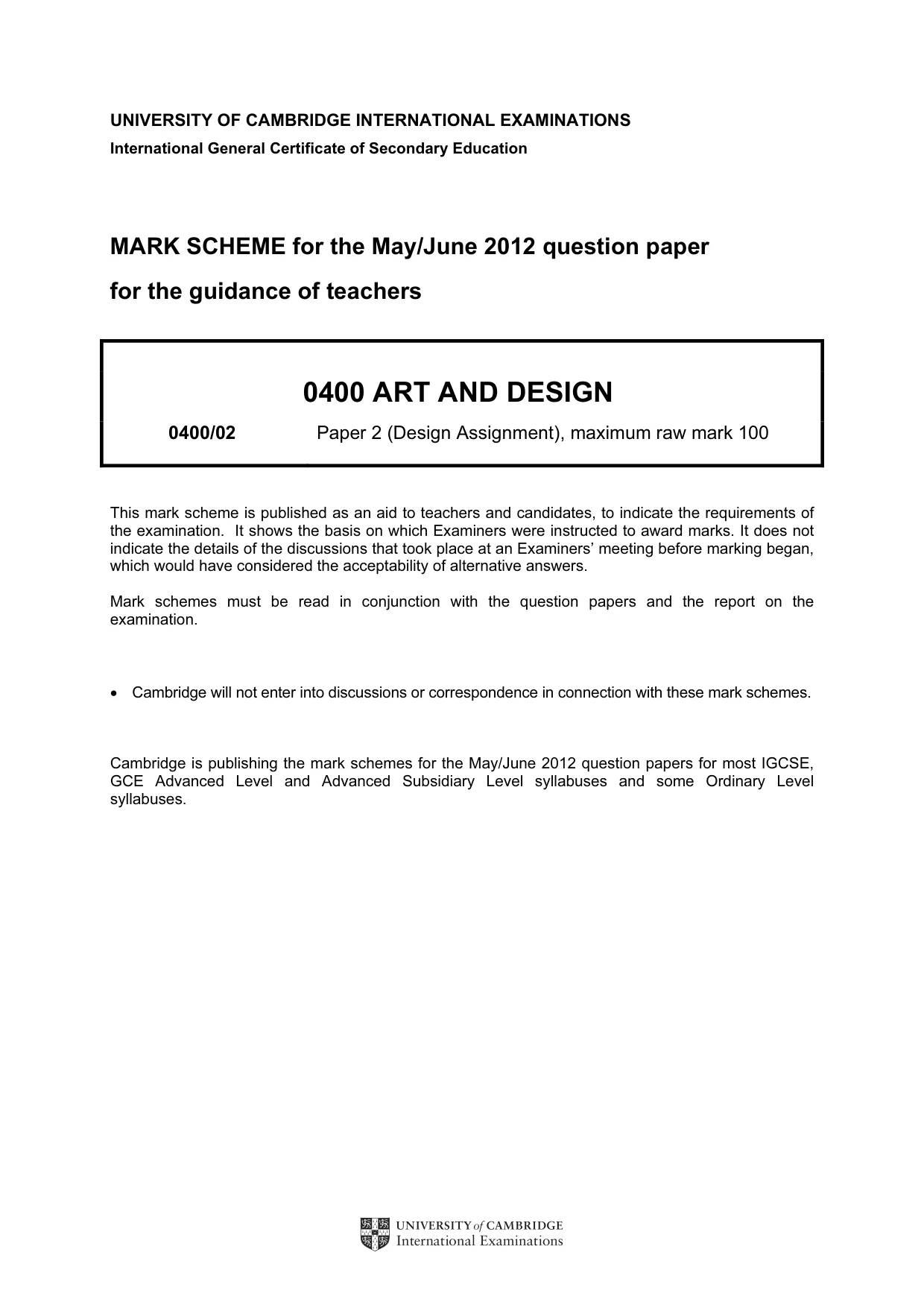Mark scheme, page 1 of 2