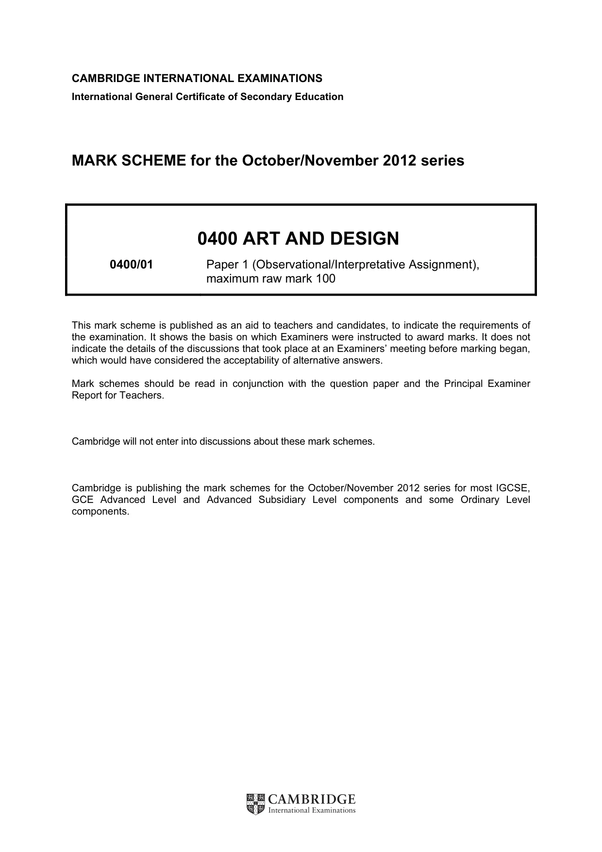 Mark scheme, page 1 of 2