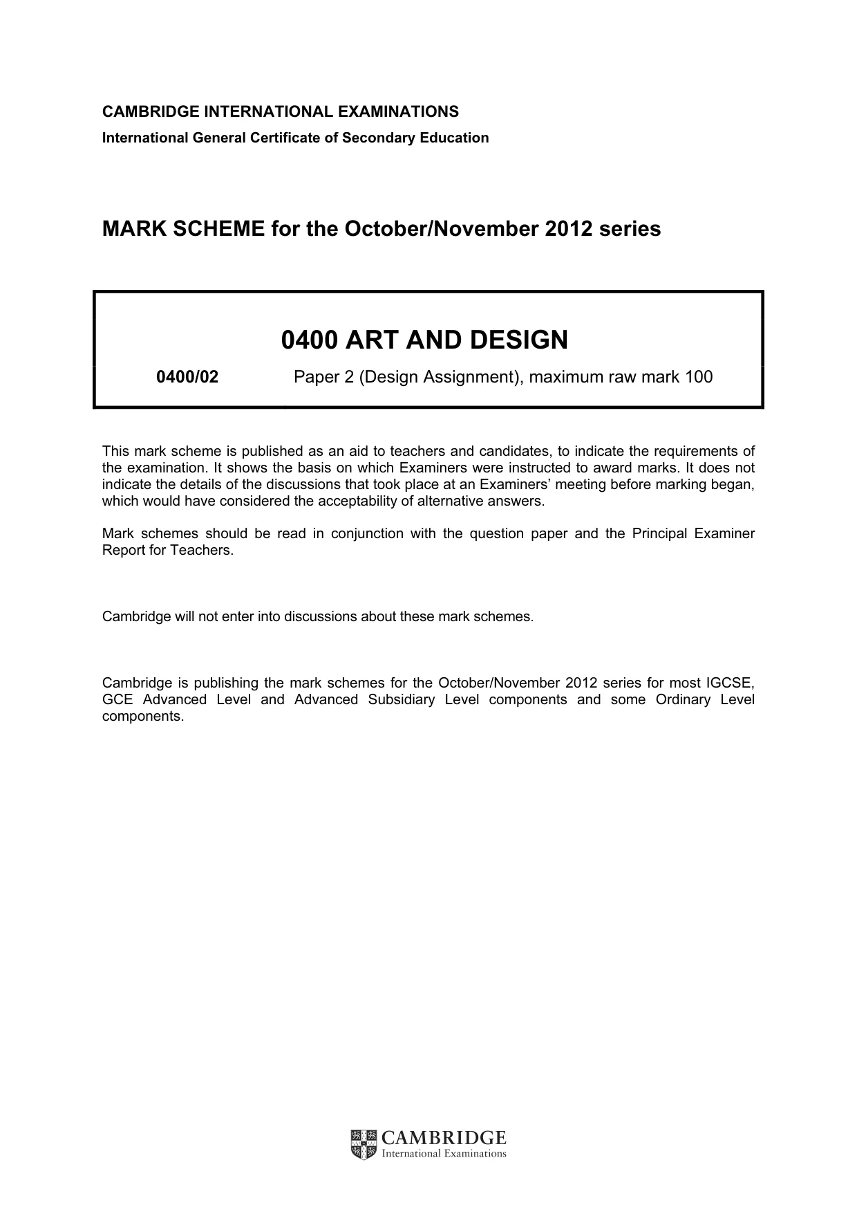 Mark scheme, page 1 of 2