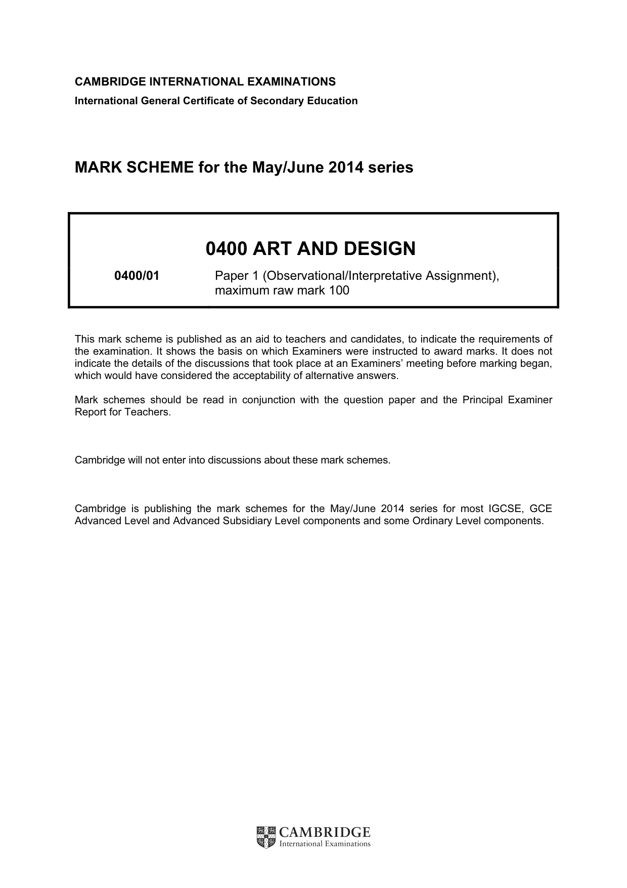 Mark scheme, page 1 of 4