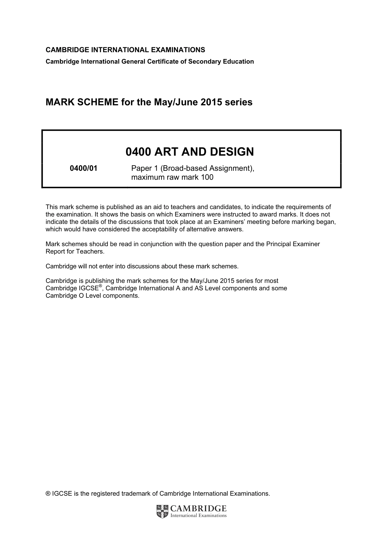 Mark scheme, page 1 of 5