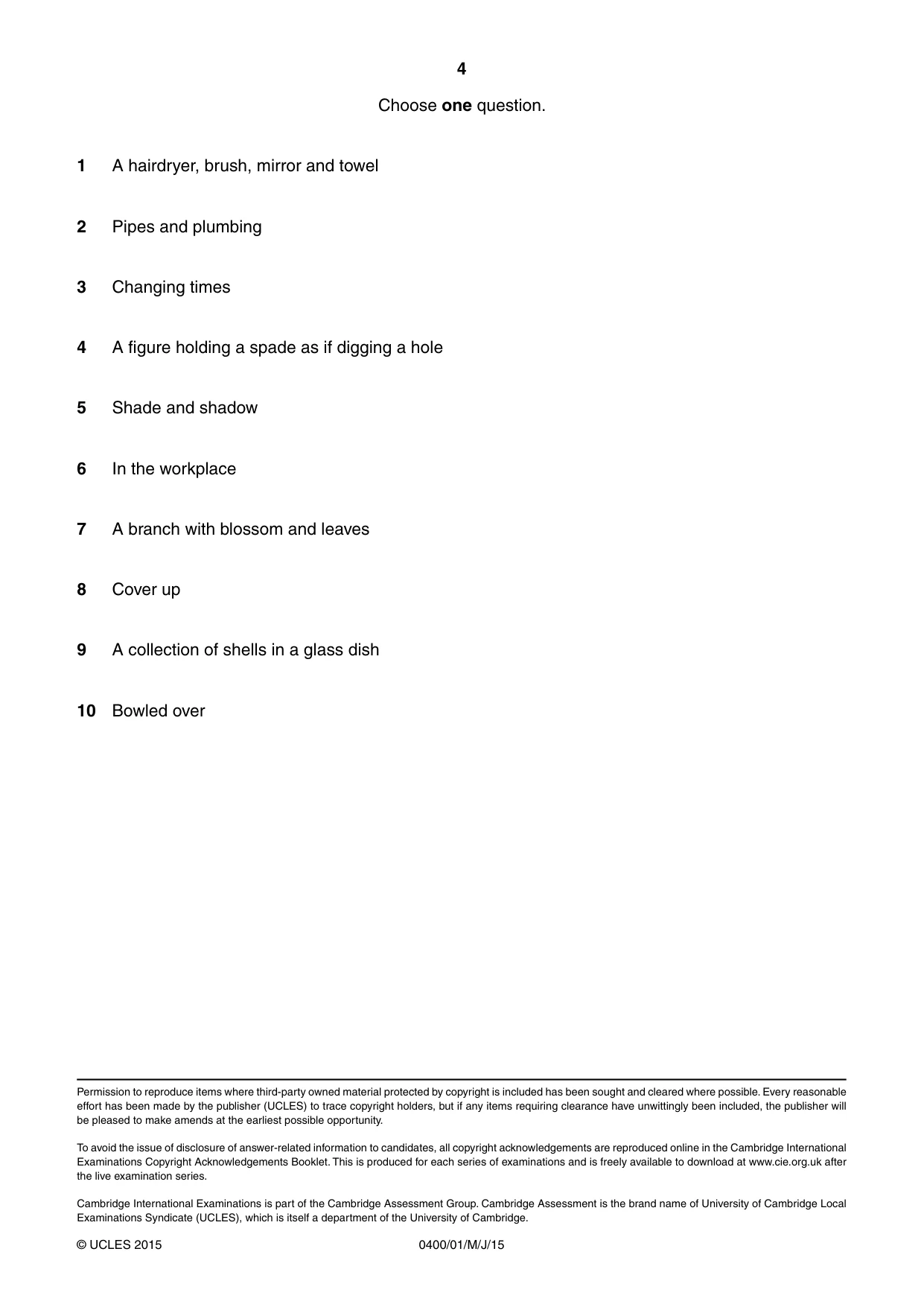Cambridge IGCSE Art and Design 0400 2015 May/June Paper 1 · Variant 1 question paper, page 4 of 4