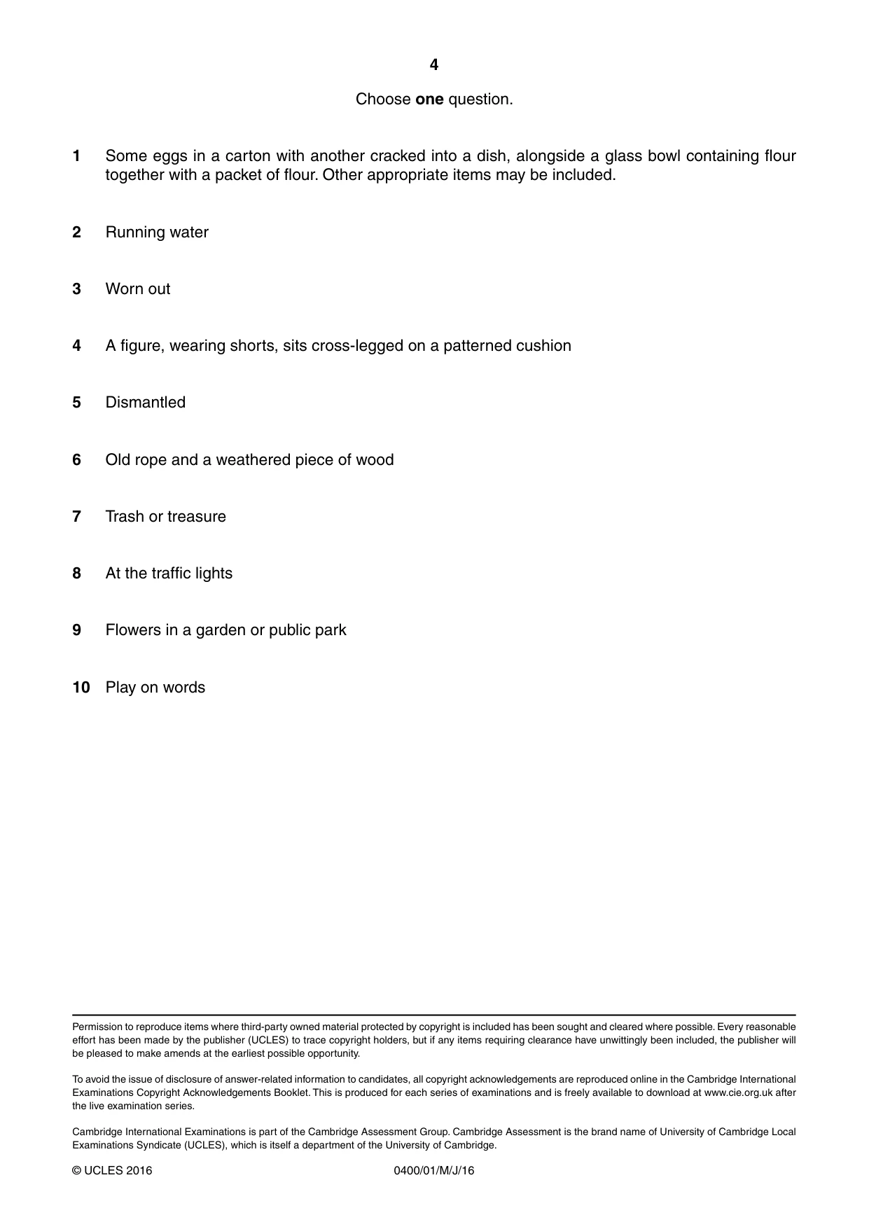 Cambridge IGCSE Art and Design 0400 2016 May/June Paper 1 · Variant 0 question paper, page 4 of 4