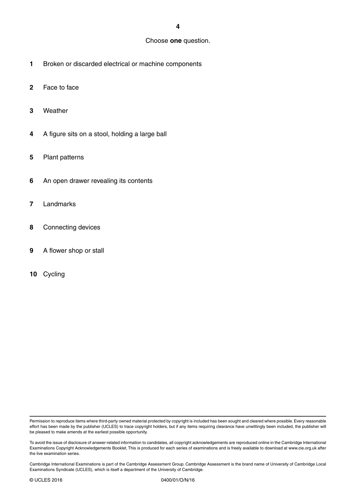 Cambridge IGCSE Art and Design 0400 2016 Oct/Nov Paper 1 · Variant 0 question paper, page 4 of 4