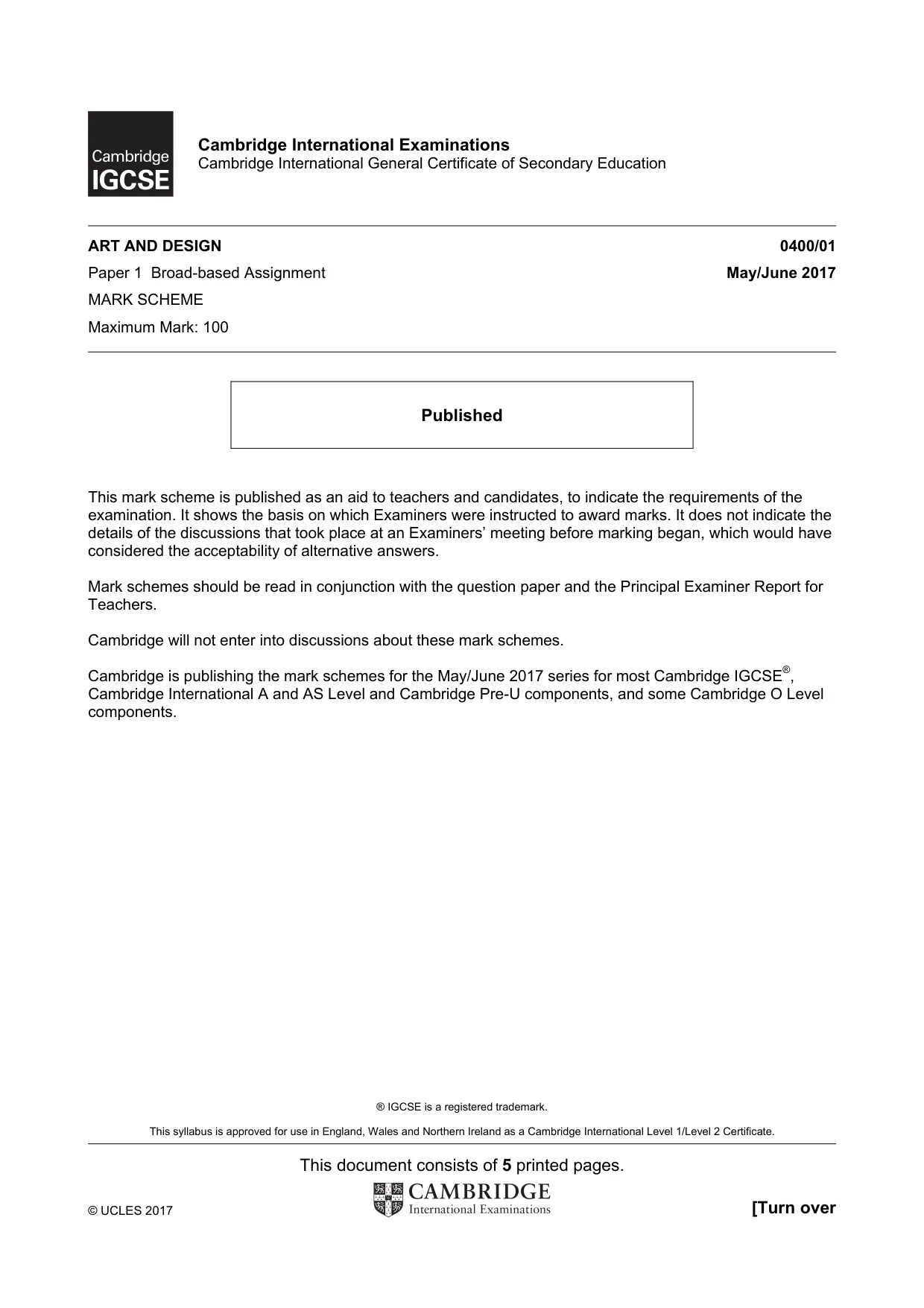 Mark scheme, page 1 of 5