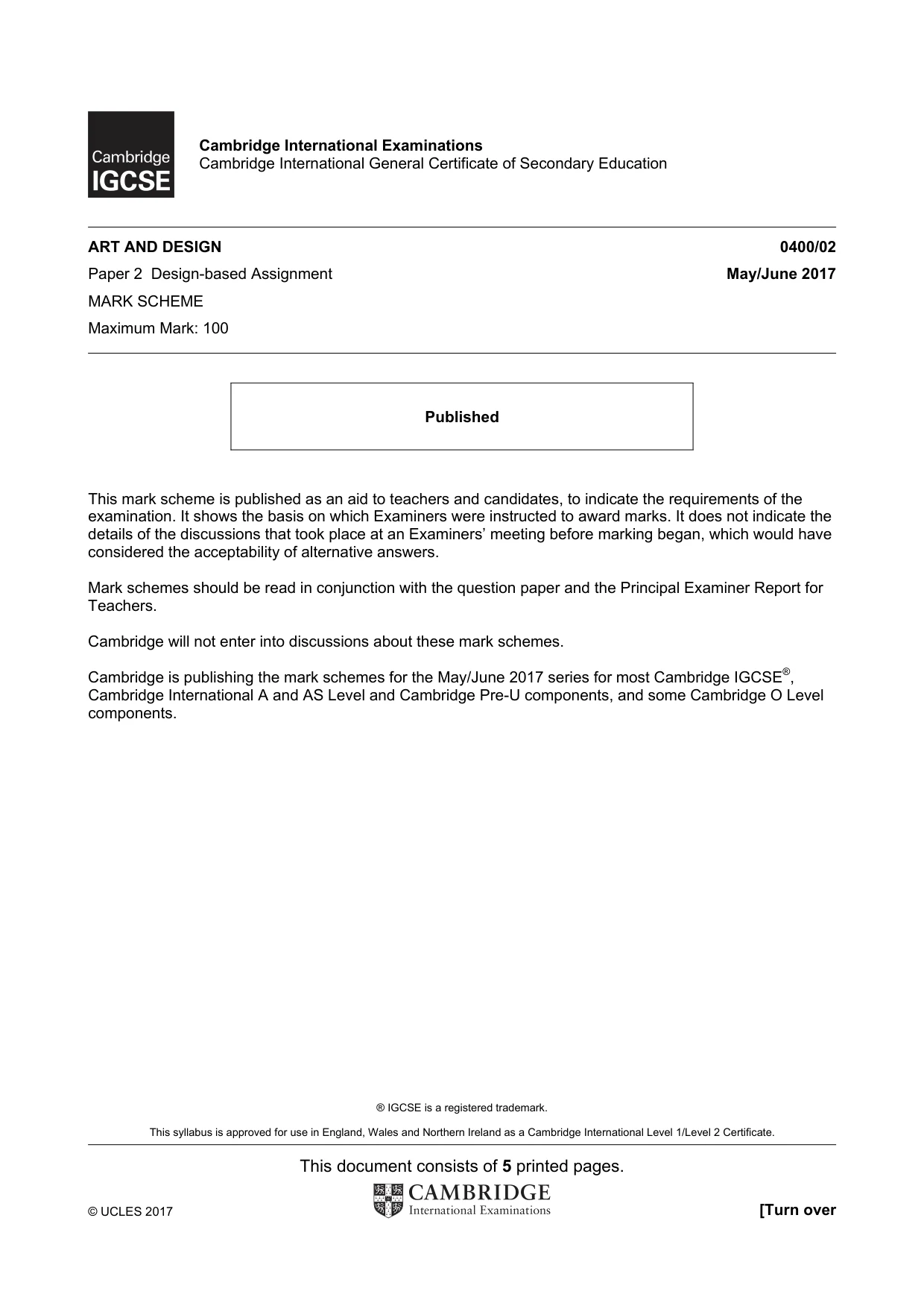 Mark scheme, page 1 of 5