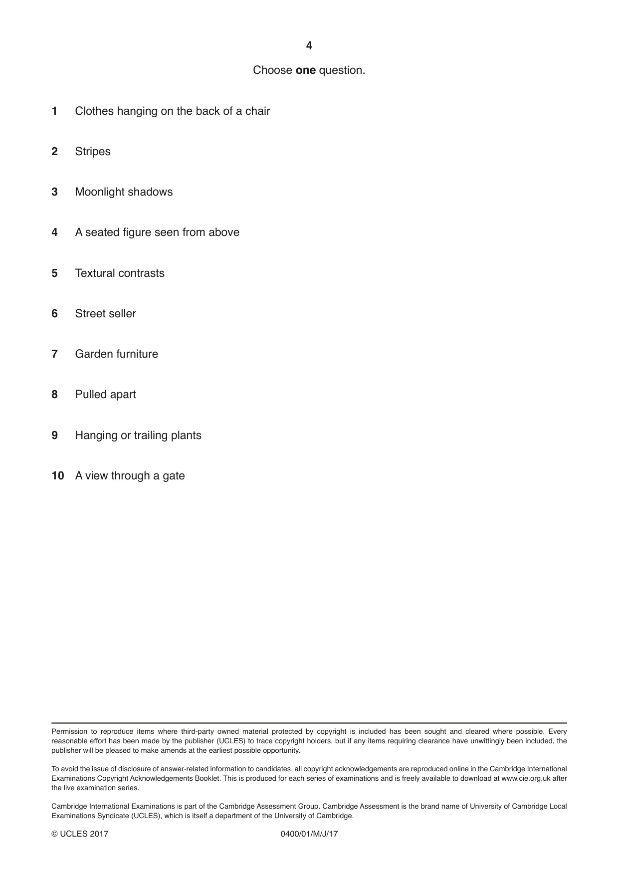 Cambridge IGCSE Art and Design 0400 2017 May/June Paper 1 · Variant 1 question paper, page 4 of 4