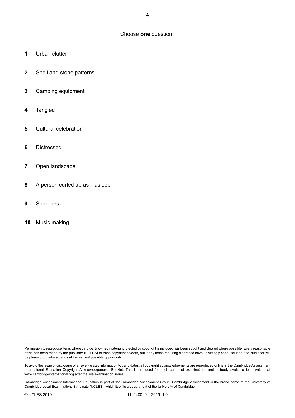 Cambridge IGCSE Art and Design 0400 2019 Oct/Nov Paper 1 · Variant 1 question paper, page 4 of 4