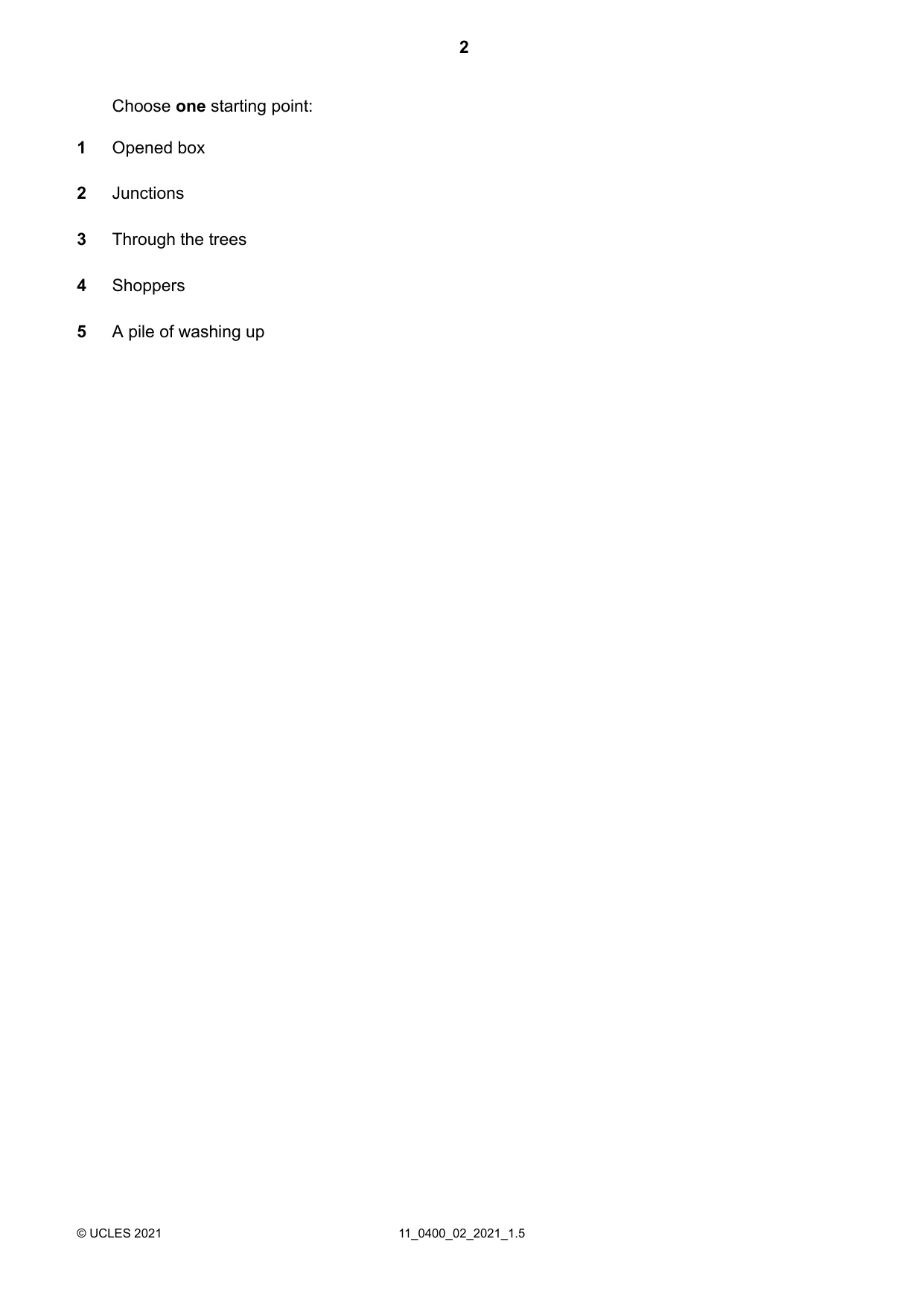 Cambridge IGCSE Art and Design 0400 2021 Oct/Nov Paper 2 · Variant 0 question paper, page 2 of 4