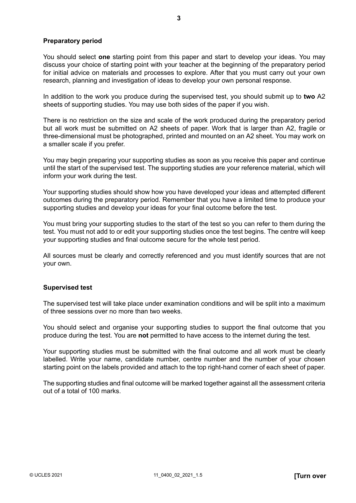 Cambridge IGCSE Art and Design 0400 2021 Oct/Nov Paper 2 · Variant 0 question paper, page 3 of 4