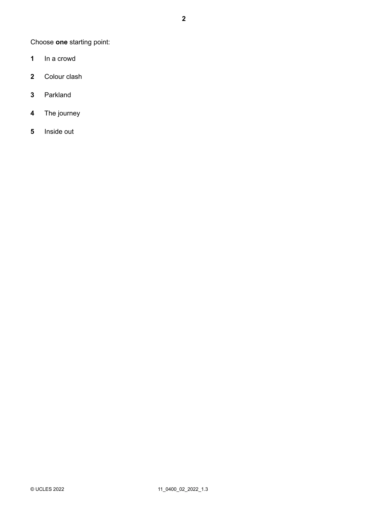 Cambridge IGCSE Art and Design 0400 2022 Oct/Nov Paper 2 · Variant 0 question paper, page 2 of 4
