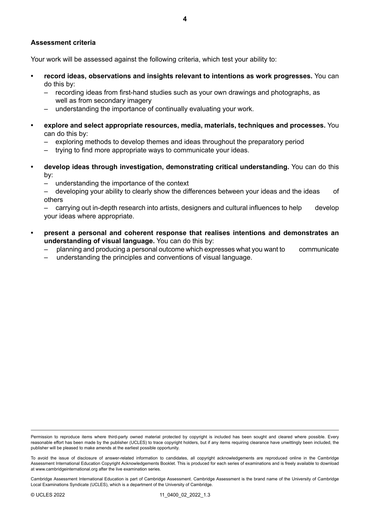 Cambridge IGCSE Art and Design 0400 2022 Oct/Nov Paper 2 · Variant 0 question paper, page 4 of 4