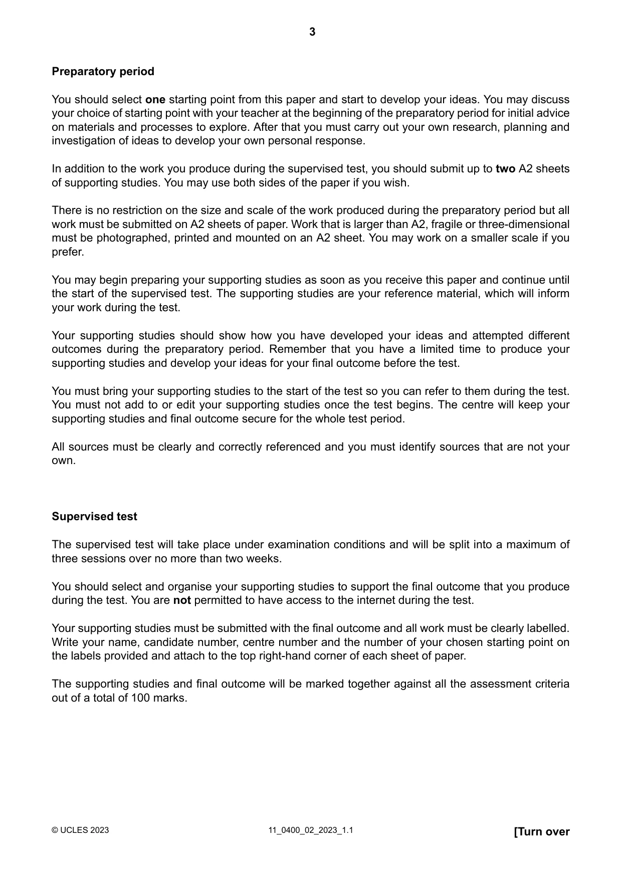 Cambridge IGCSE Art and Design 0400 2023 Oct/Nov Paper 2 · Variant 0 question paper, page 3 of 4