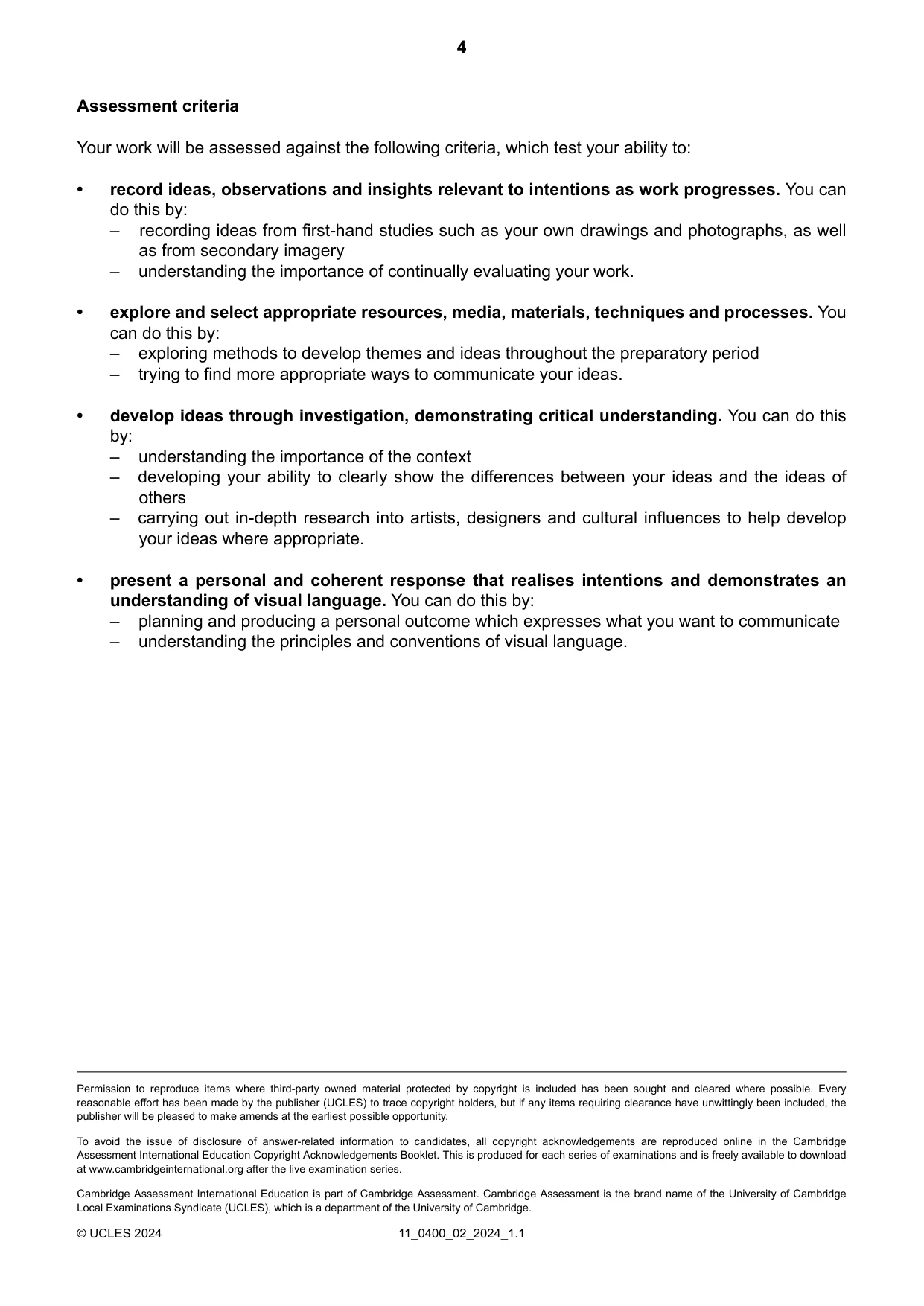 Cambridge IGCSE Art and Design 0400 2024 Oct/Nov Paper 2 · Variant 0 question paper, page 4 of 4