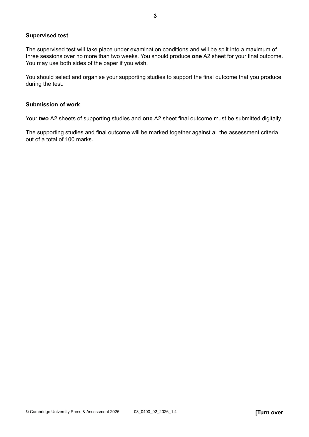 Cambridge IGCSE Art and Design 0400 2026 Feb/March Paper 2 · Variant 0 question paper, page 3 of 4