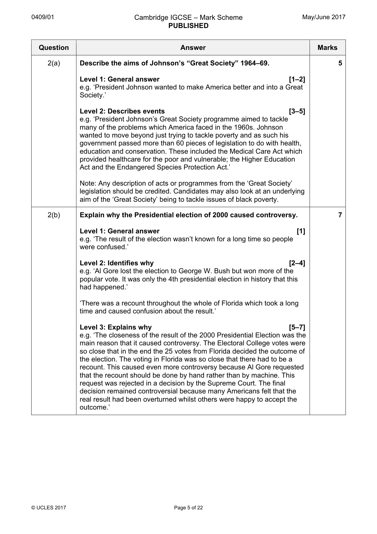Mark scheme, page 5 of 22