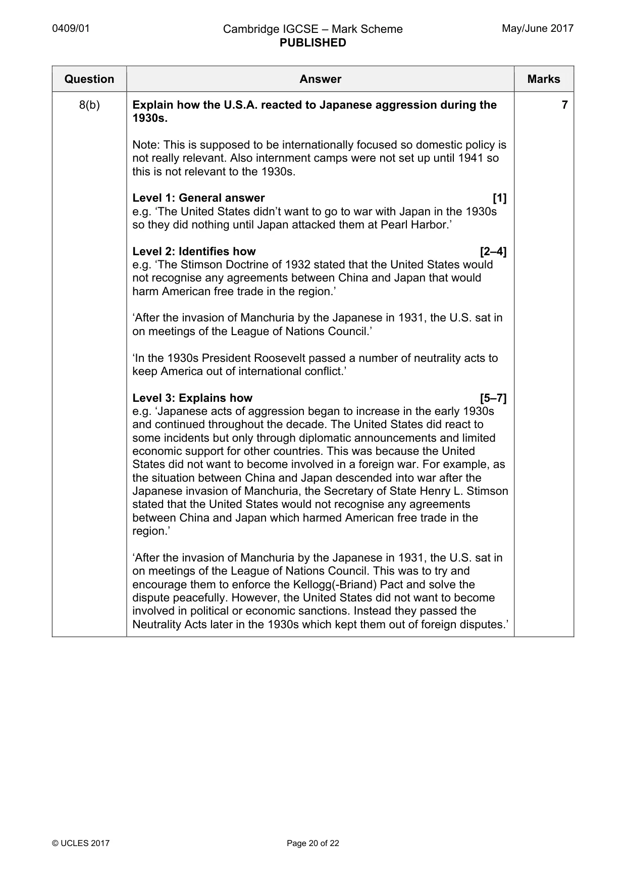 Mark scheme, page 20 of 22
