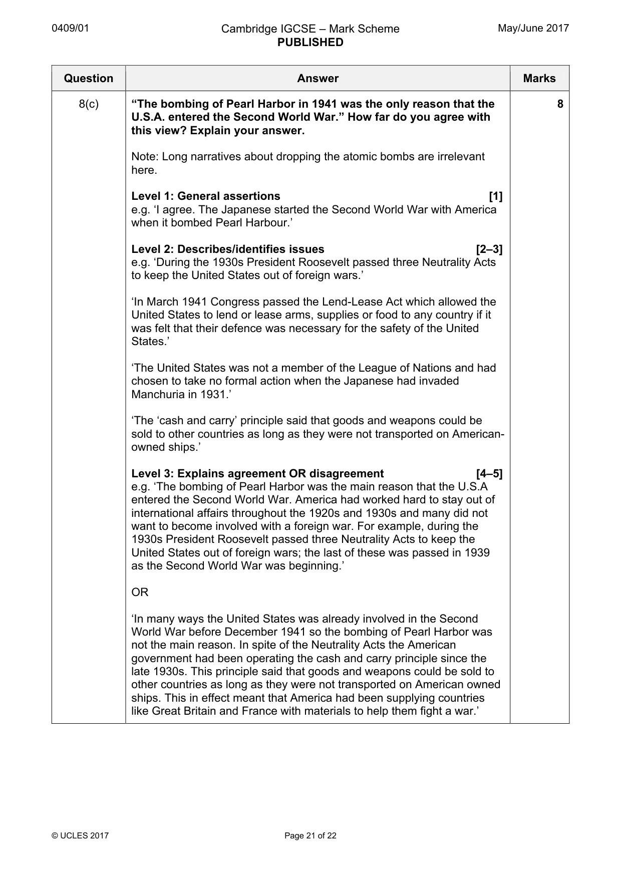 Mark scheme, page 21 of 22