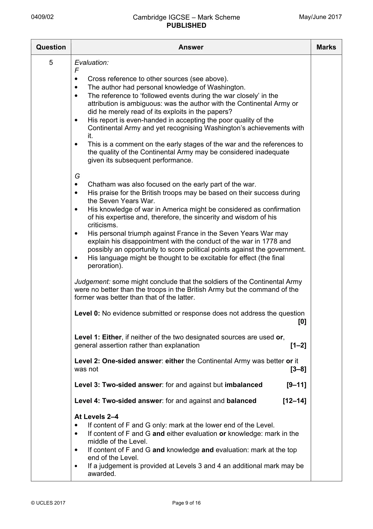 Mark scheme, page 9 of 16
