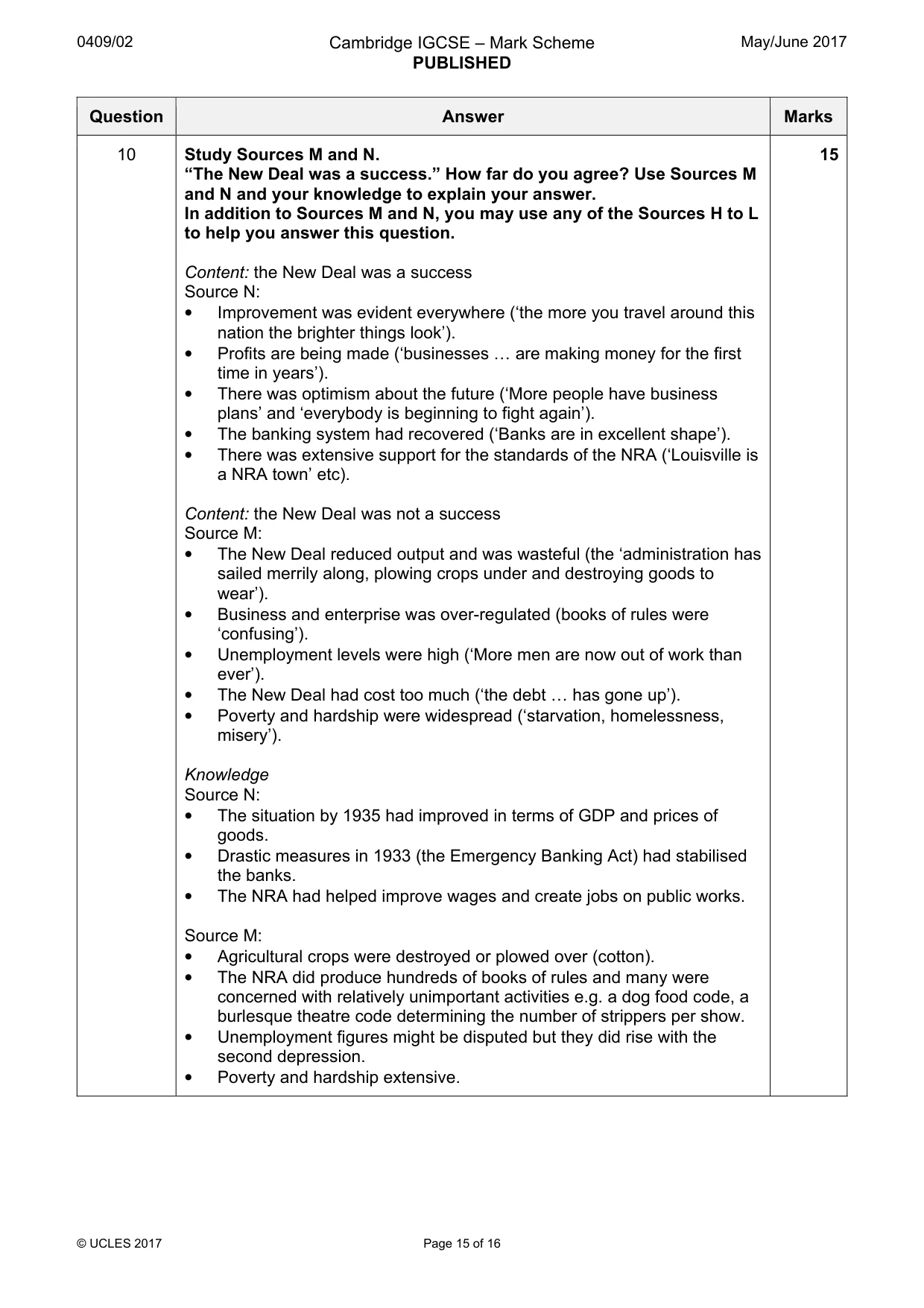 Mark scheme, page 15 of 16