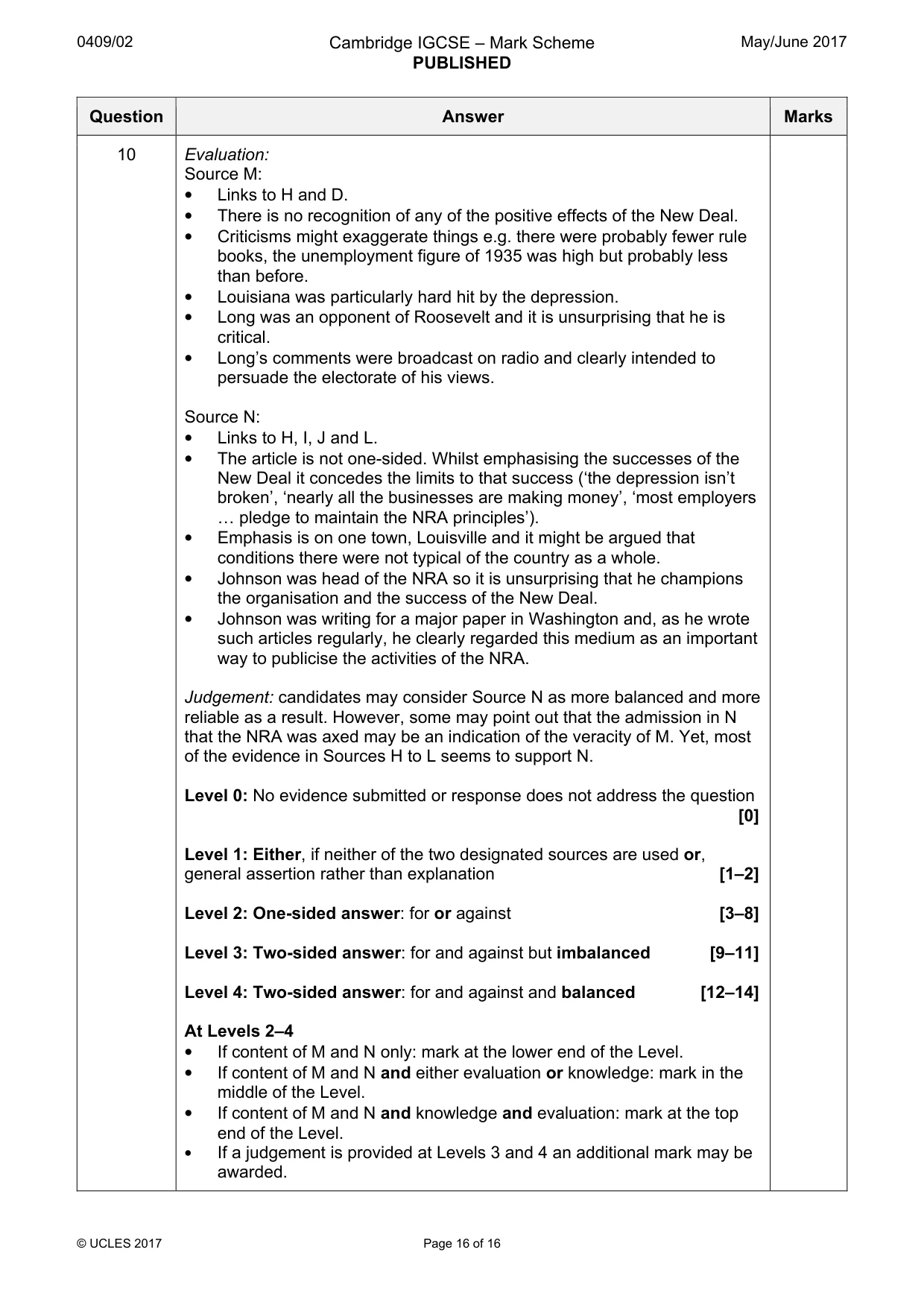 Mark scheme, page 16 of 16