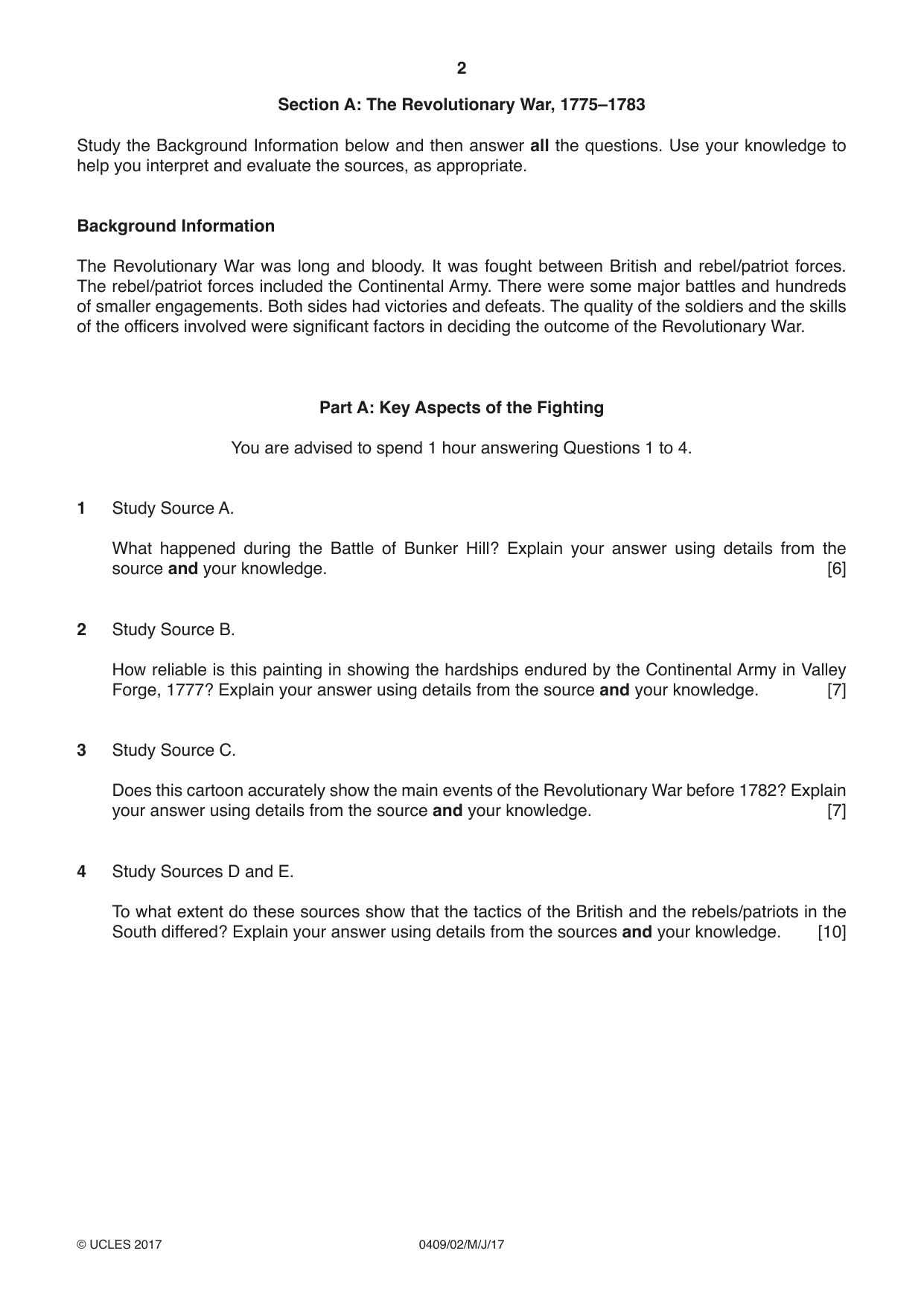 Cambridge IGCSE History American BES 0409 2017 May/June Paper 2 · Variant 1 question paper, page 2 of 8