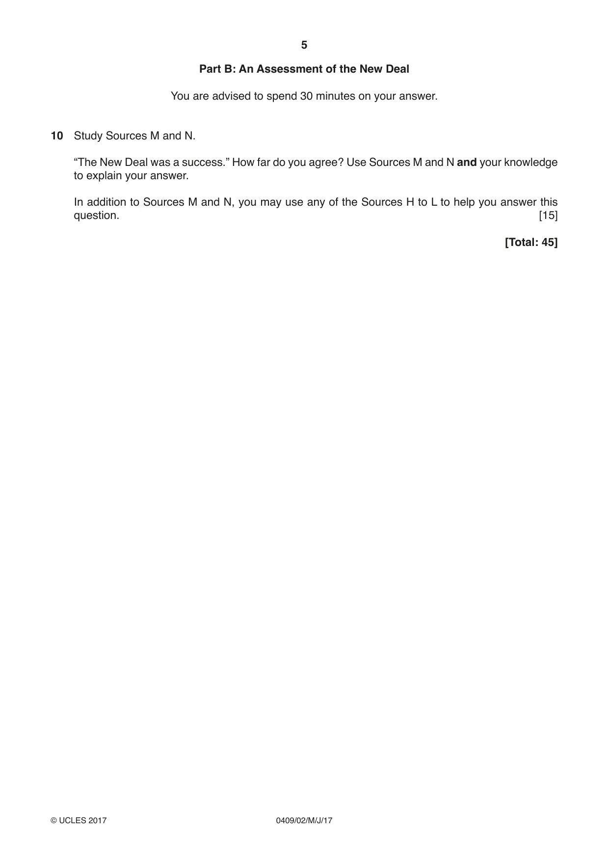 Cambridge IGCSE History American BES 0409 2017 May/June Paper 2 · Variant 1 question paper, page 5 of 8