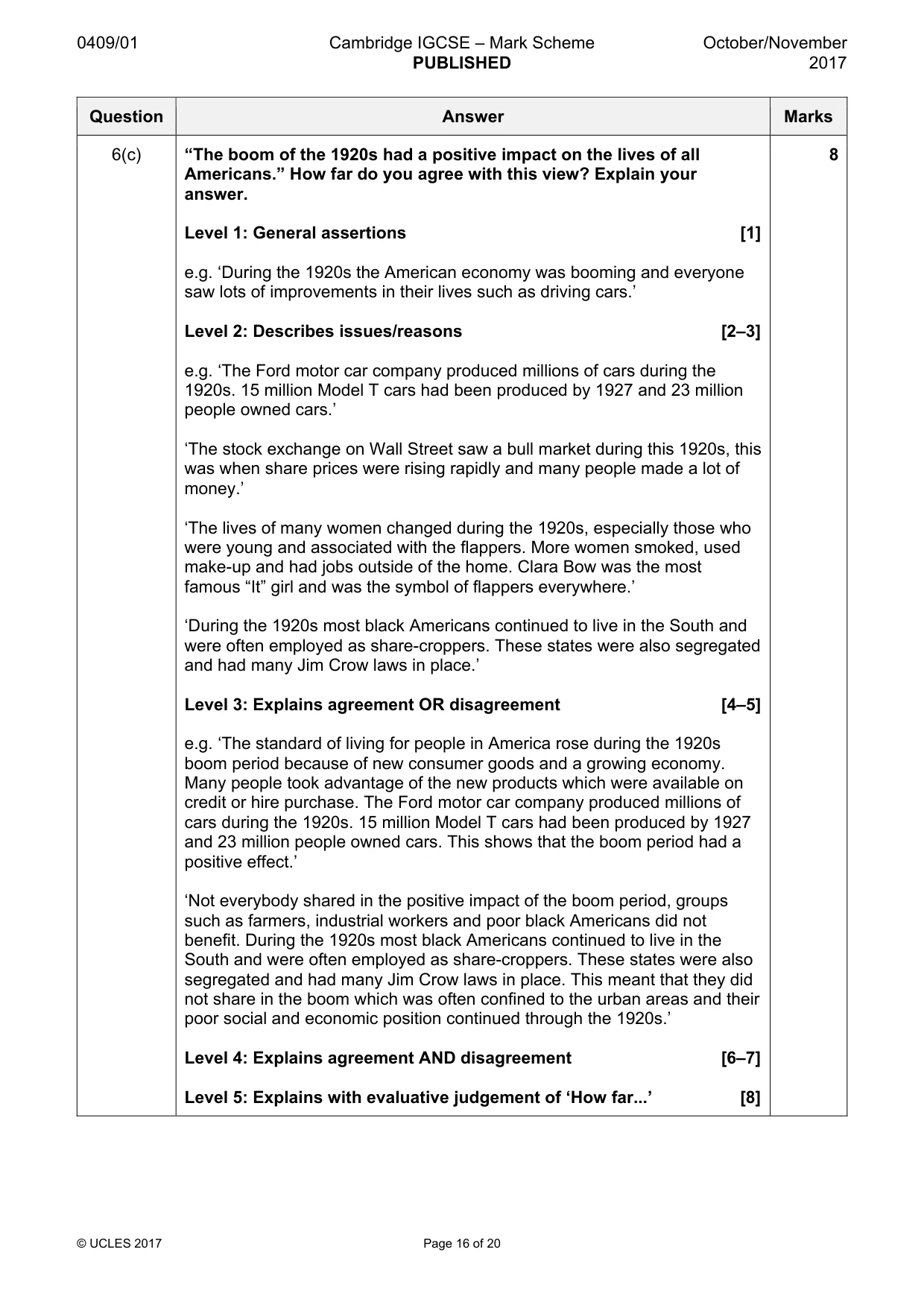 Mark scheme, page 16 of 20