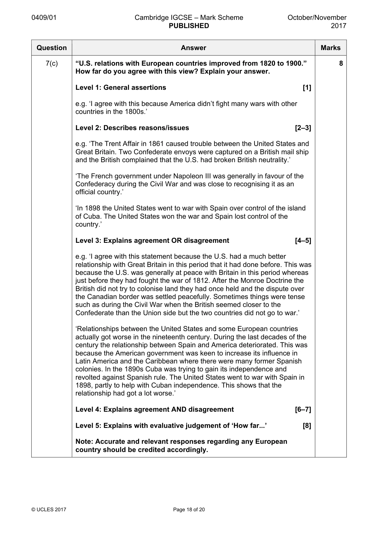 Mark scheme, page 18 of 20