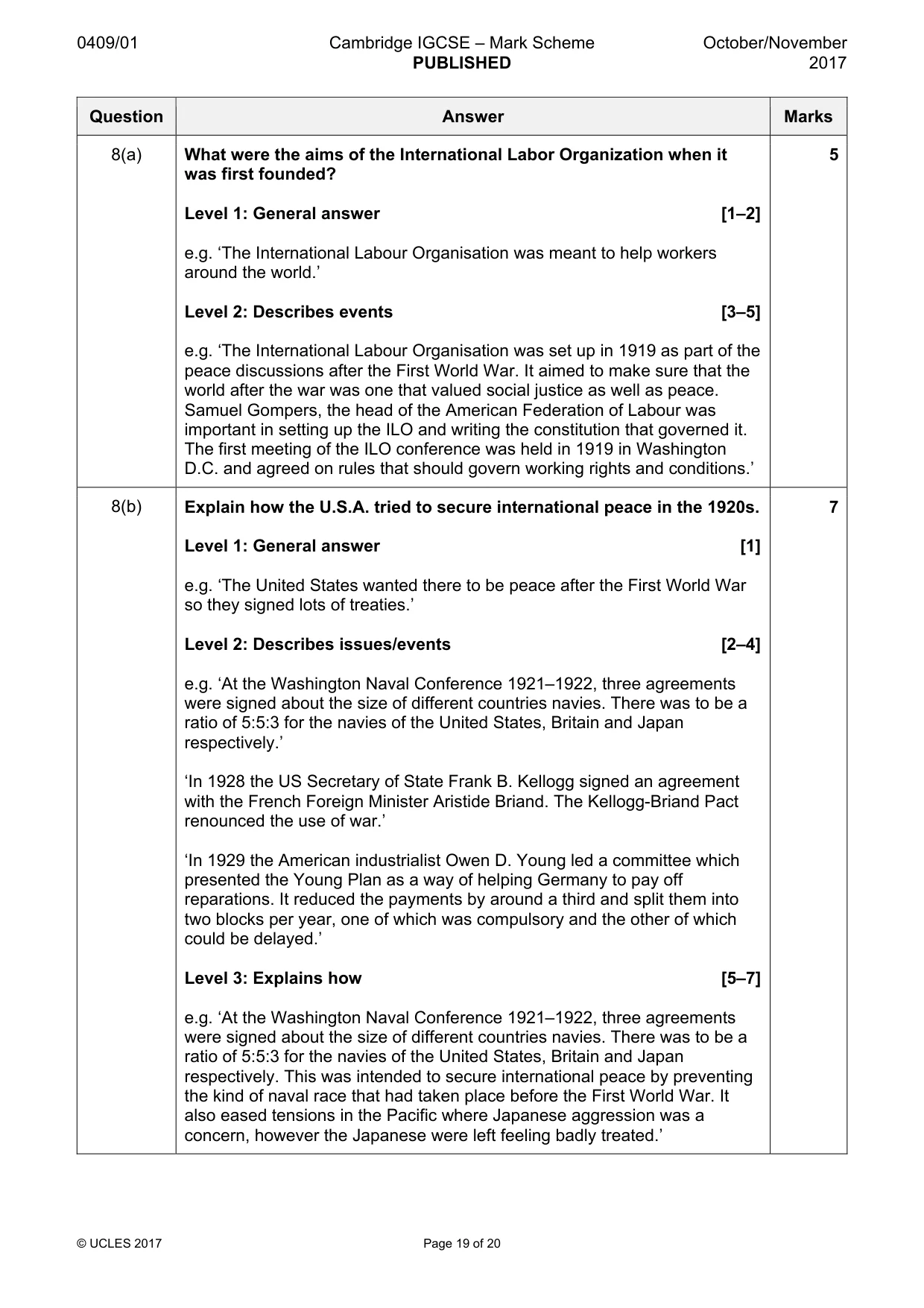 Mark scheme, page 19 of 20