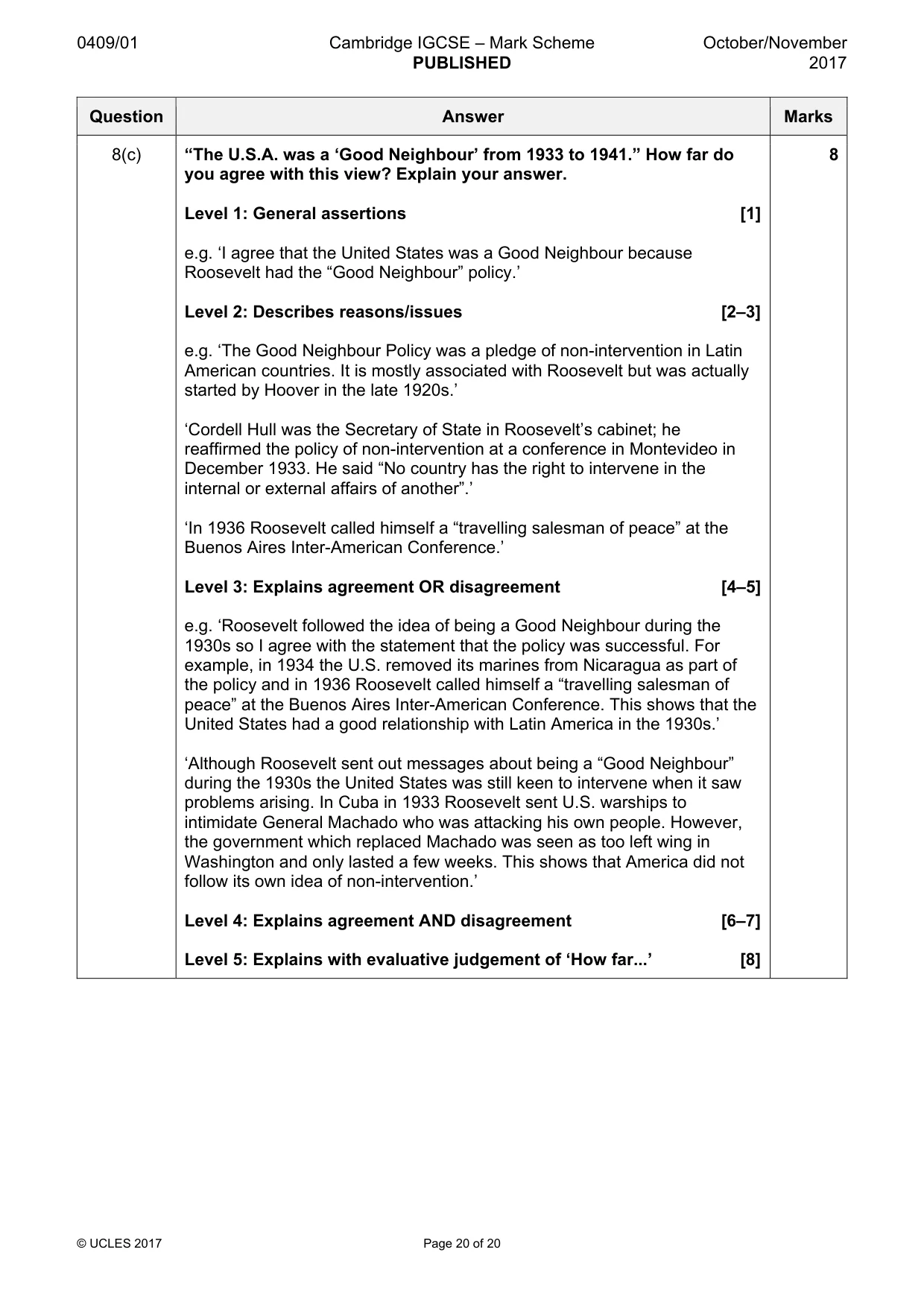 Mark scheme, page 20 of 20