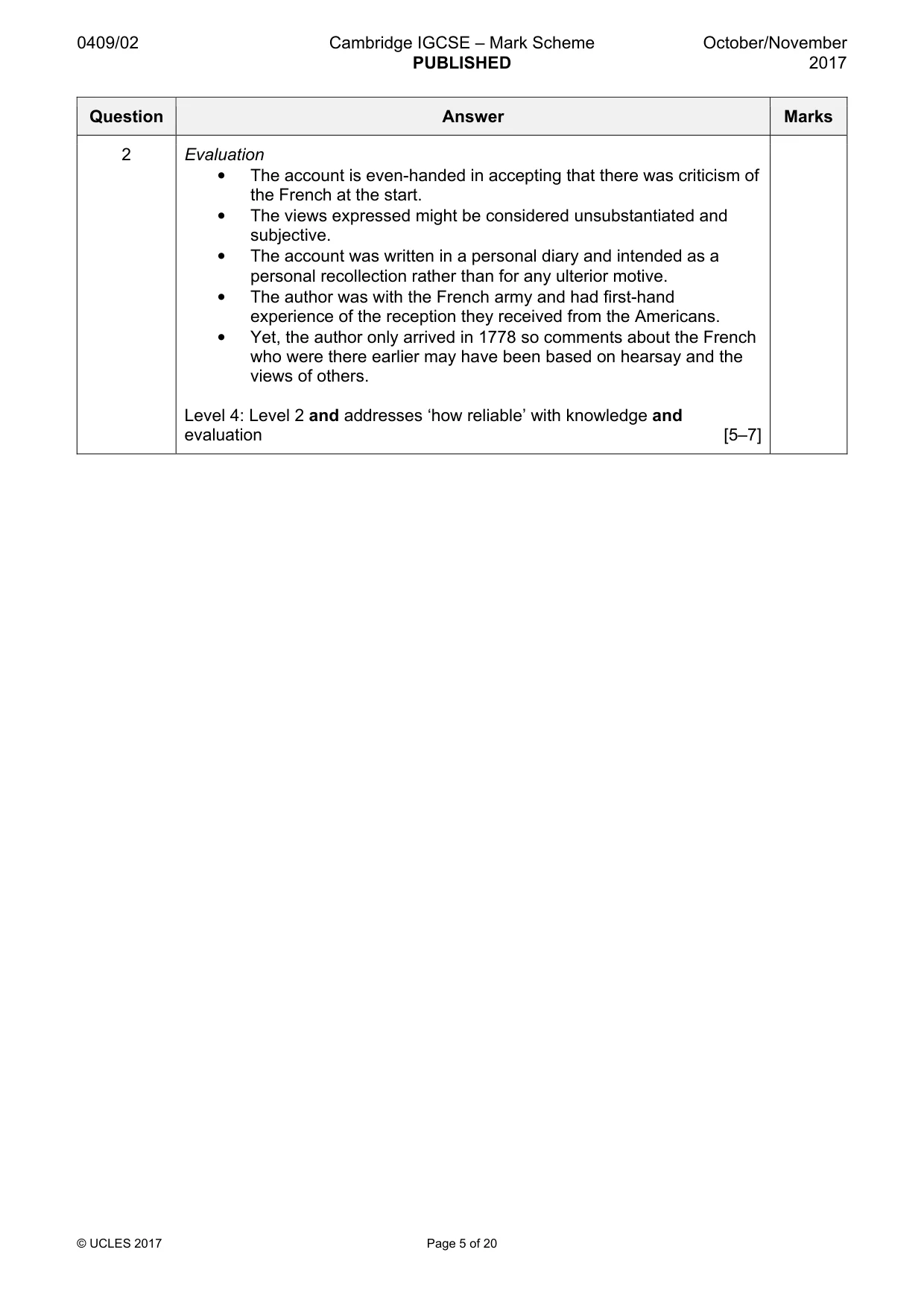 Mark scheme, page 5 of 20