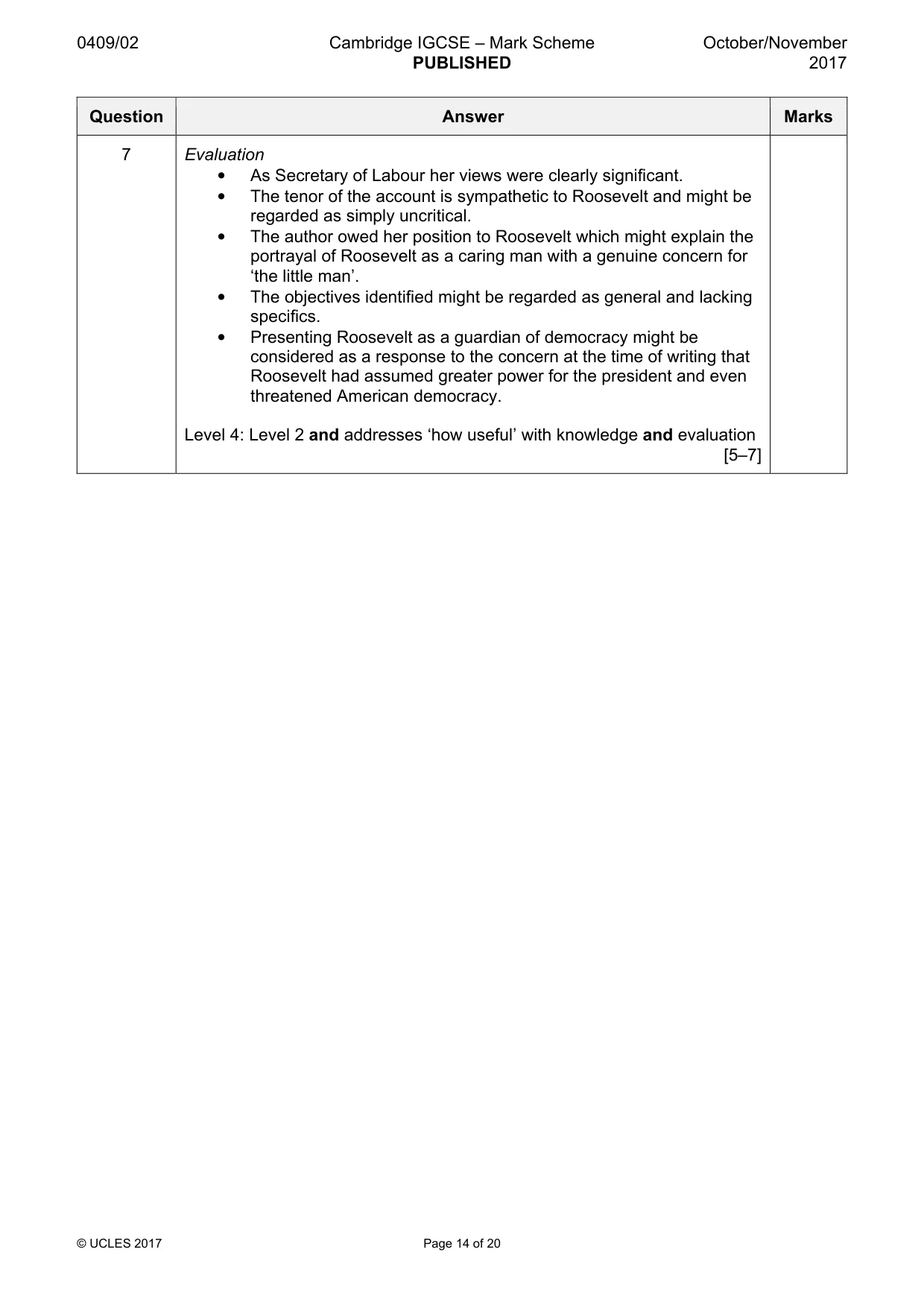 Mark scheme, page 14 of 20