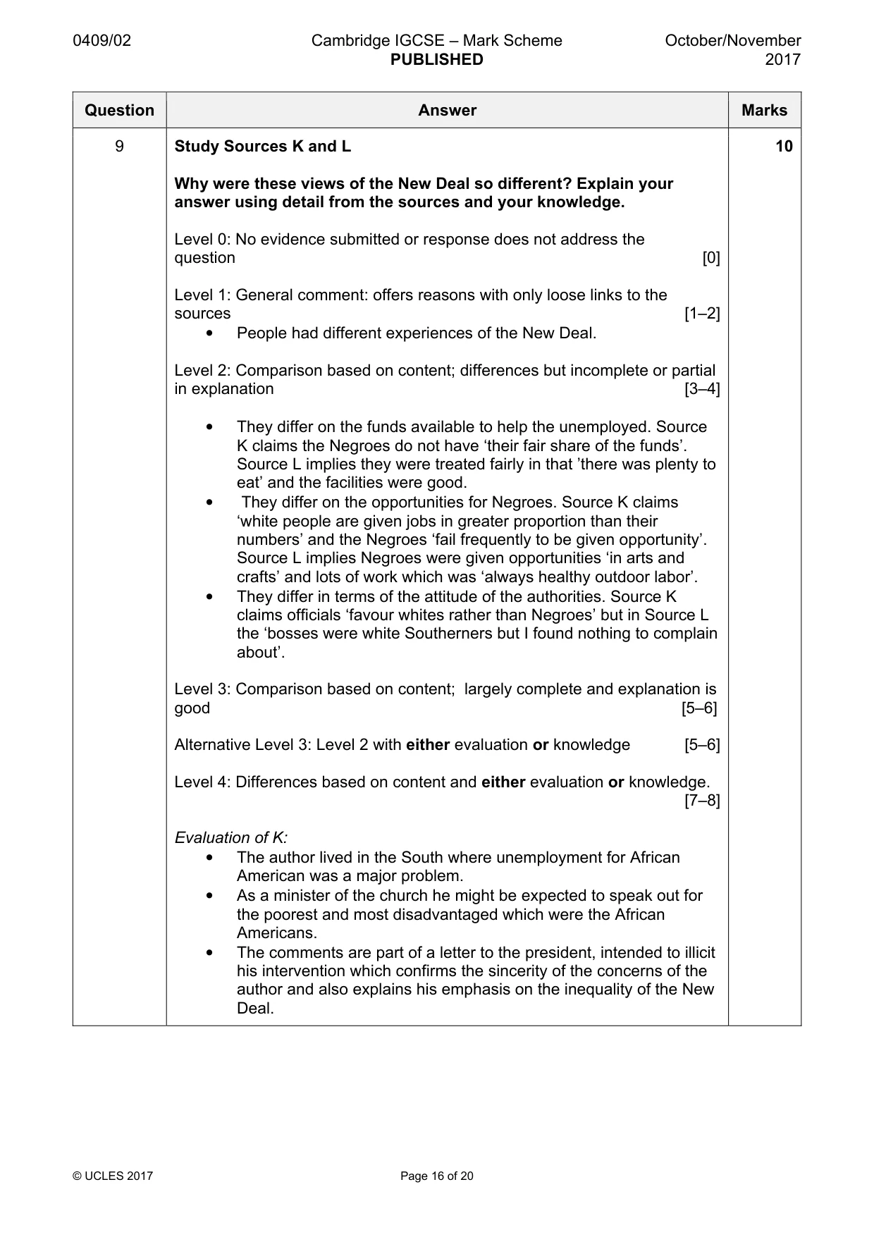 Mark scheme, page 16 of 20