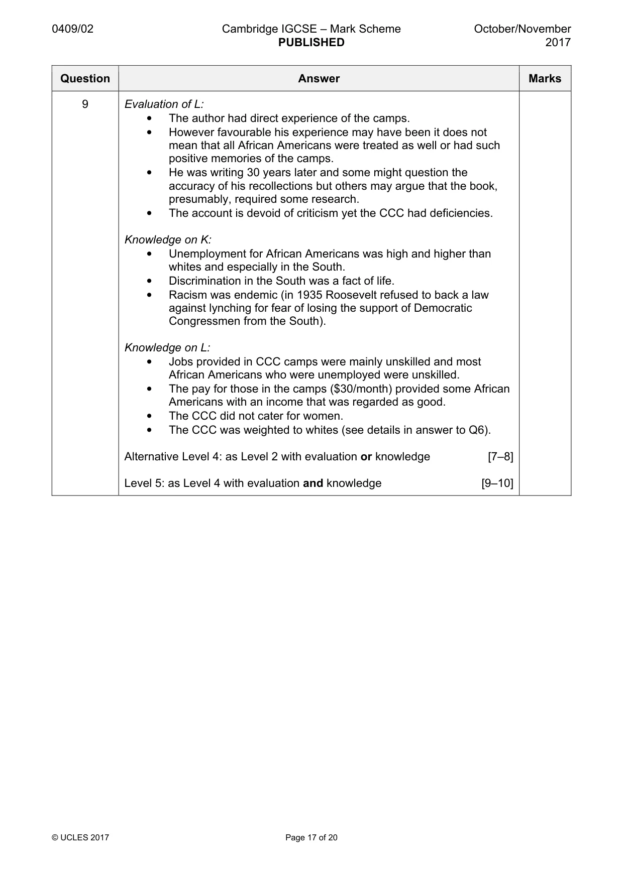 Mark scheme, page 17 of 20