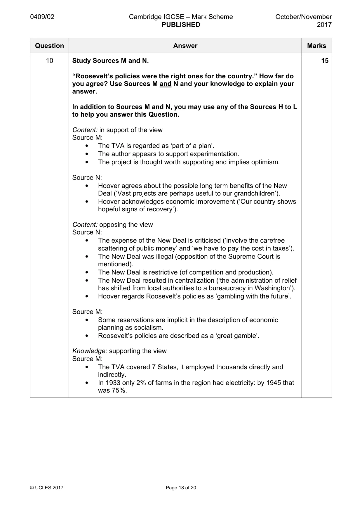 Mark scheme, page 18 of 20